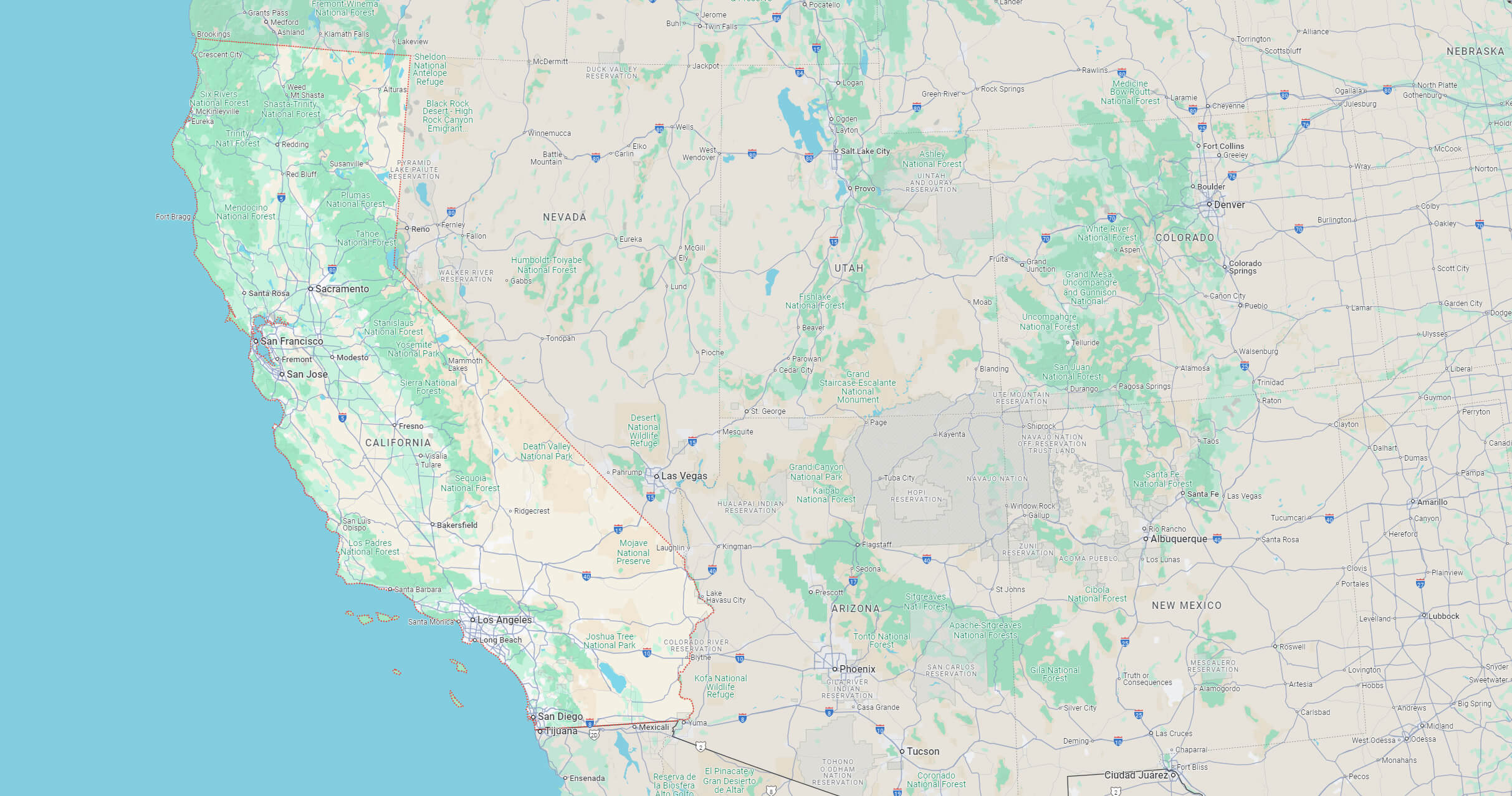 California political Map western states of the US