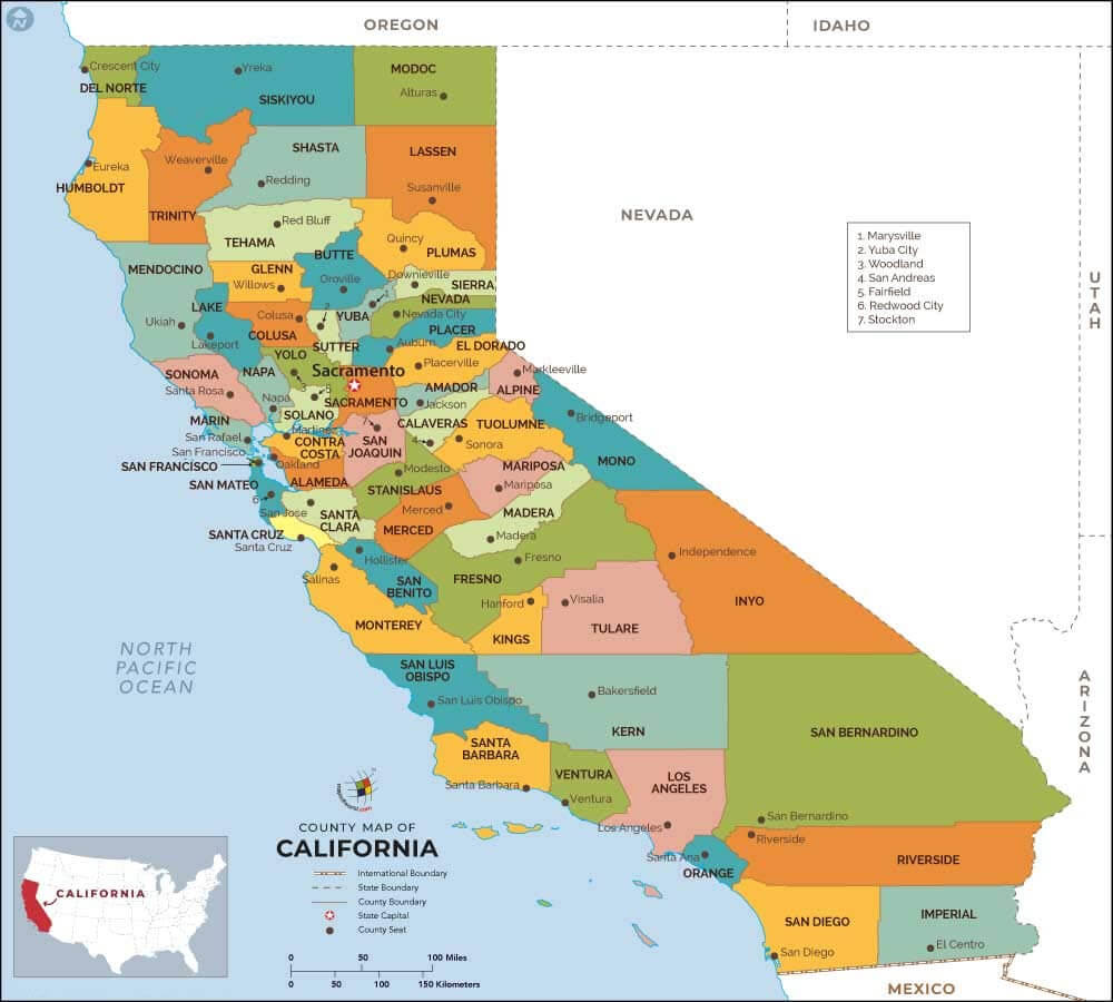 California political Map with counties