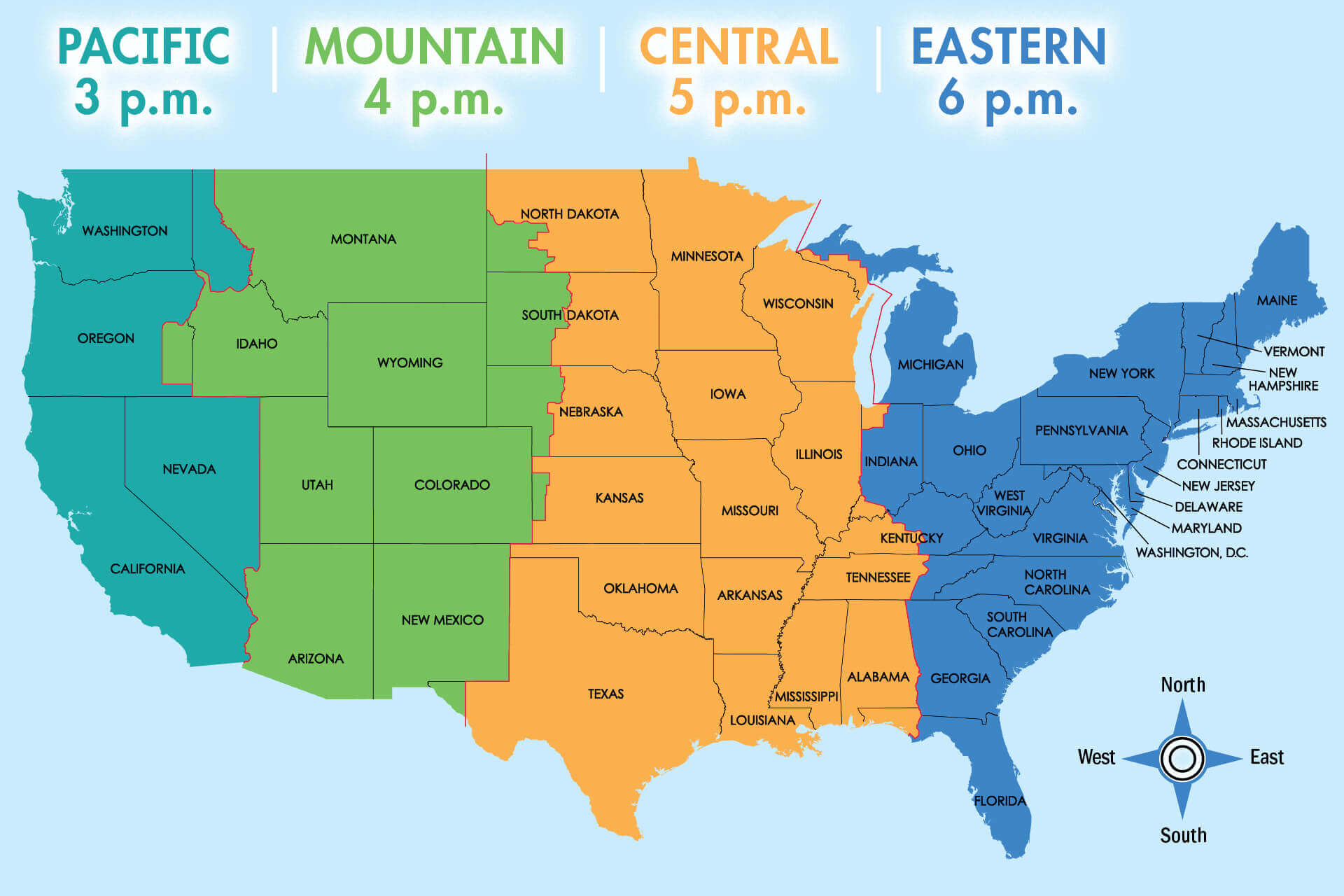 California Time Zones Map with US States