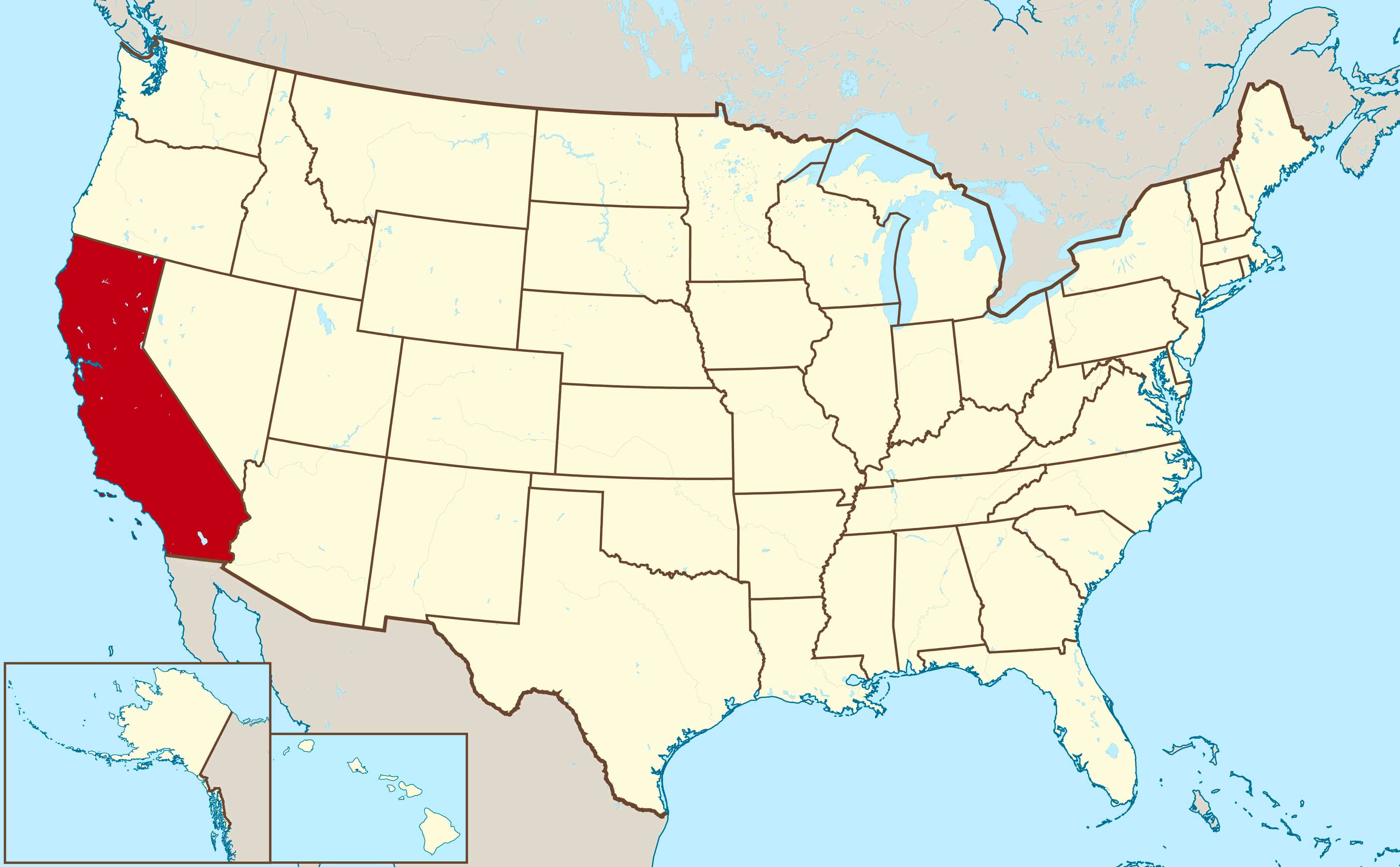 Map of California location on the US map