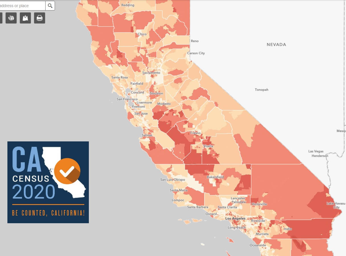 California 2020 census map by counties