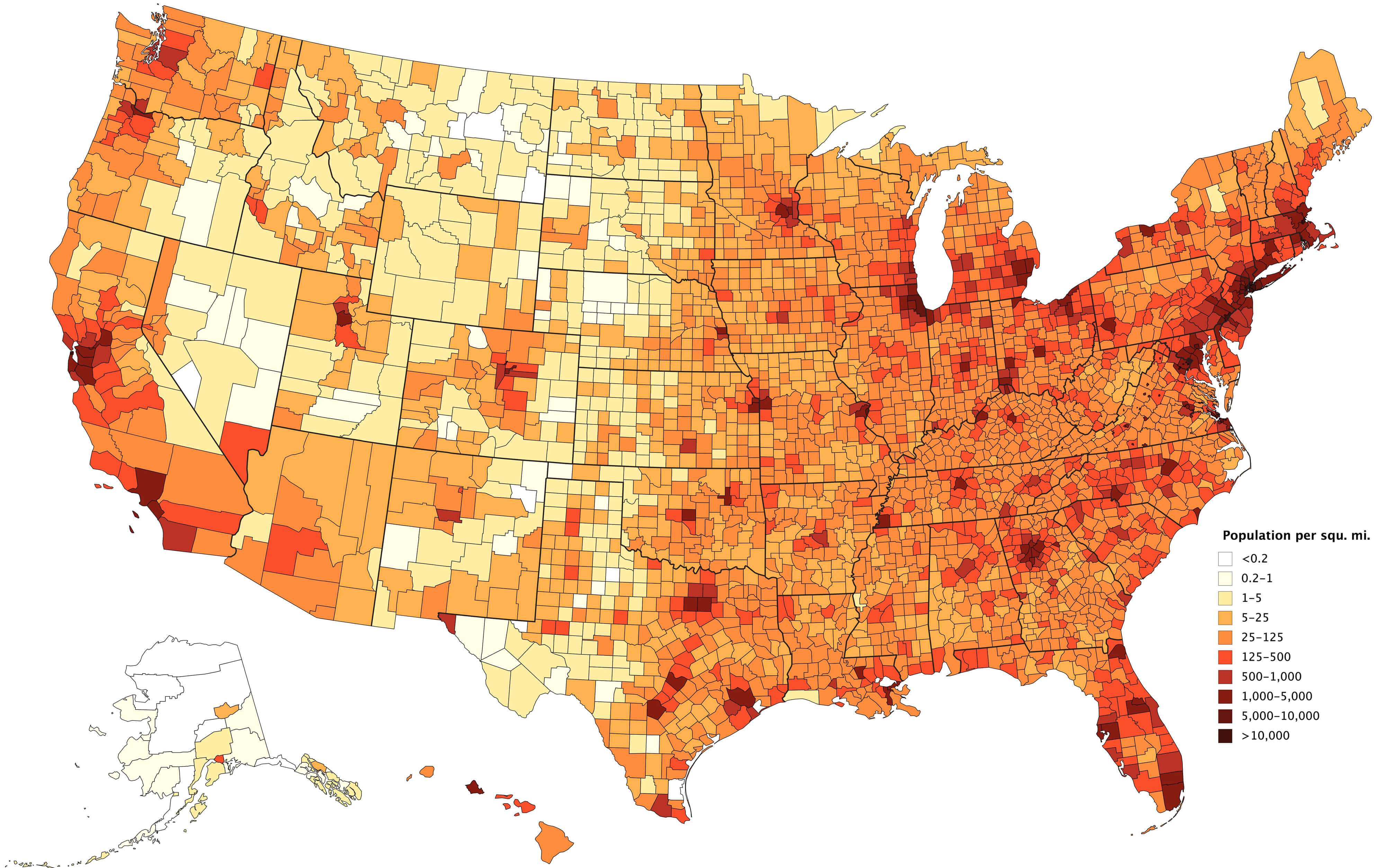 California and the united states population density map