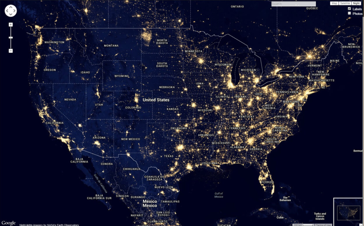 California population density map at night