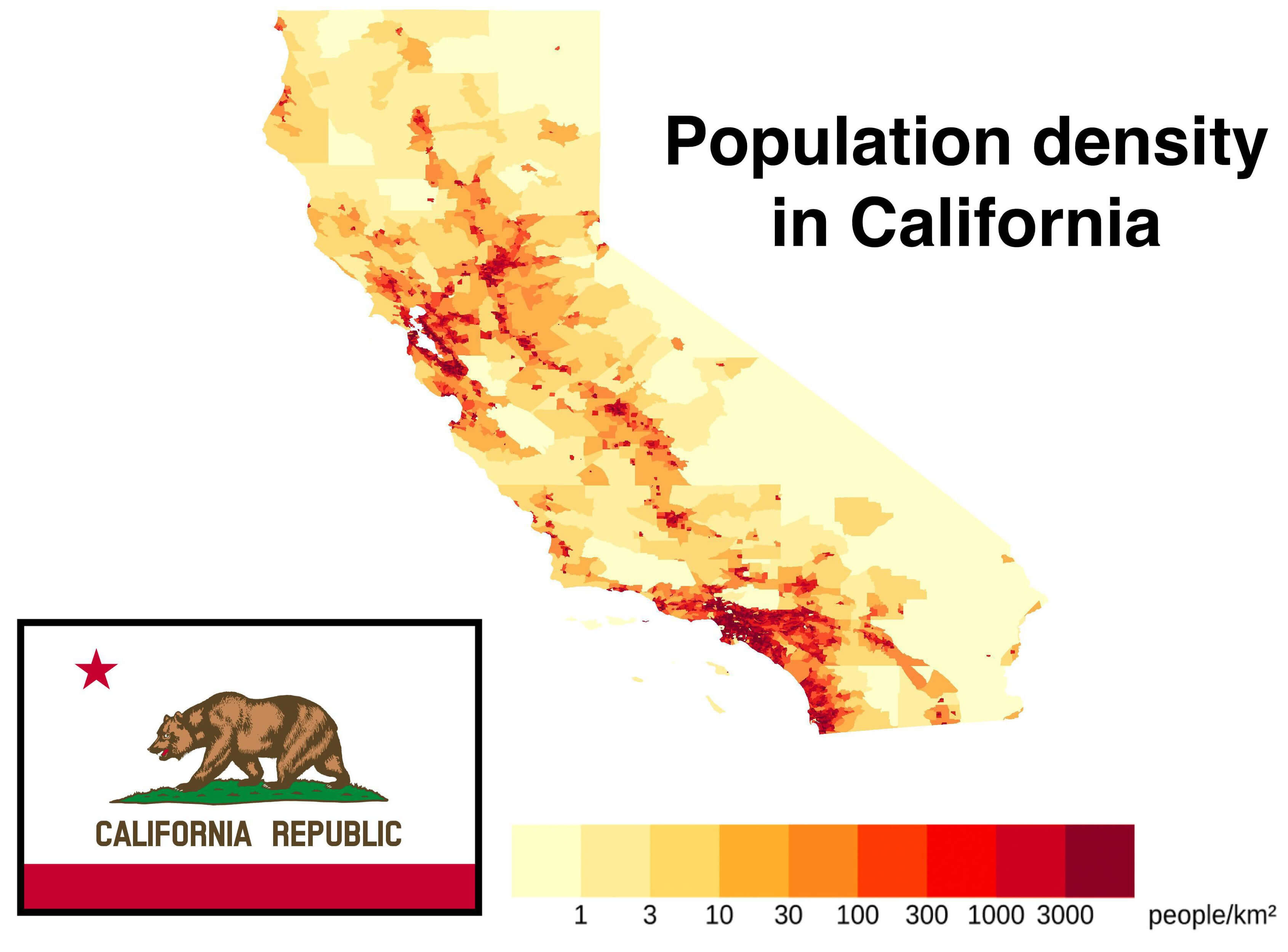 Population density map of California