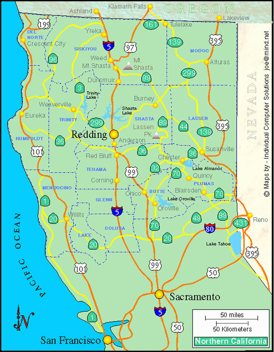 Interstate road Map of northern California