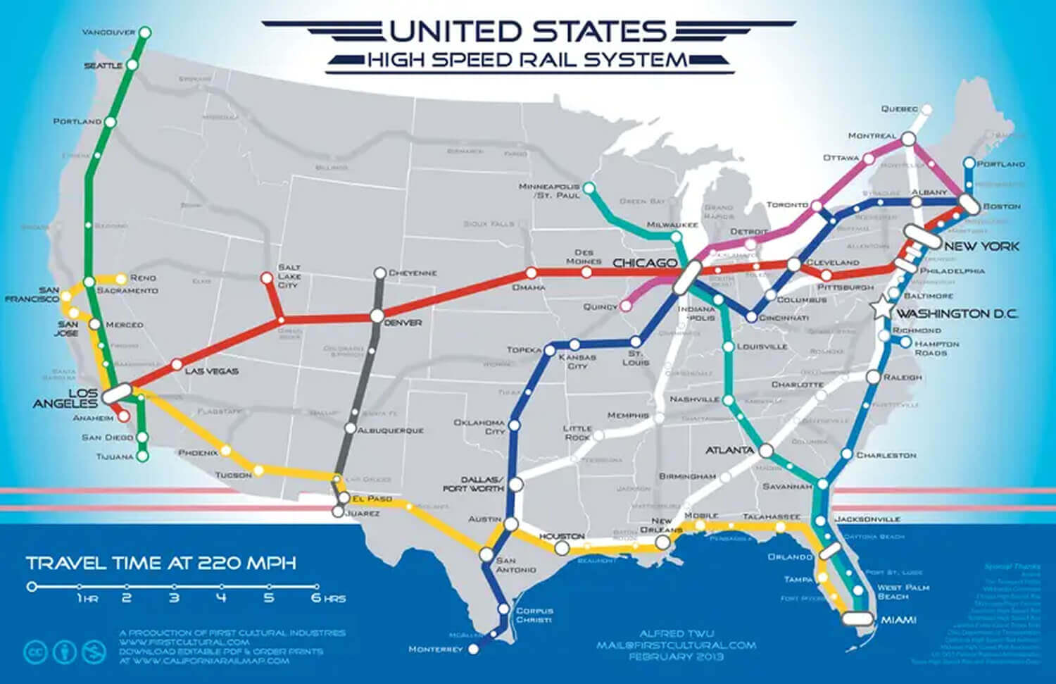 United States high-speed rail network Map showcasing routes and major cities