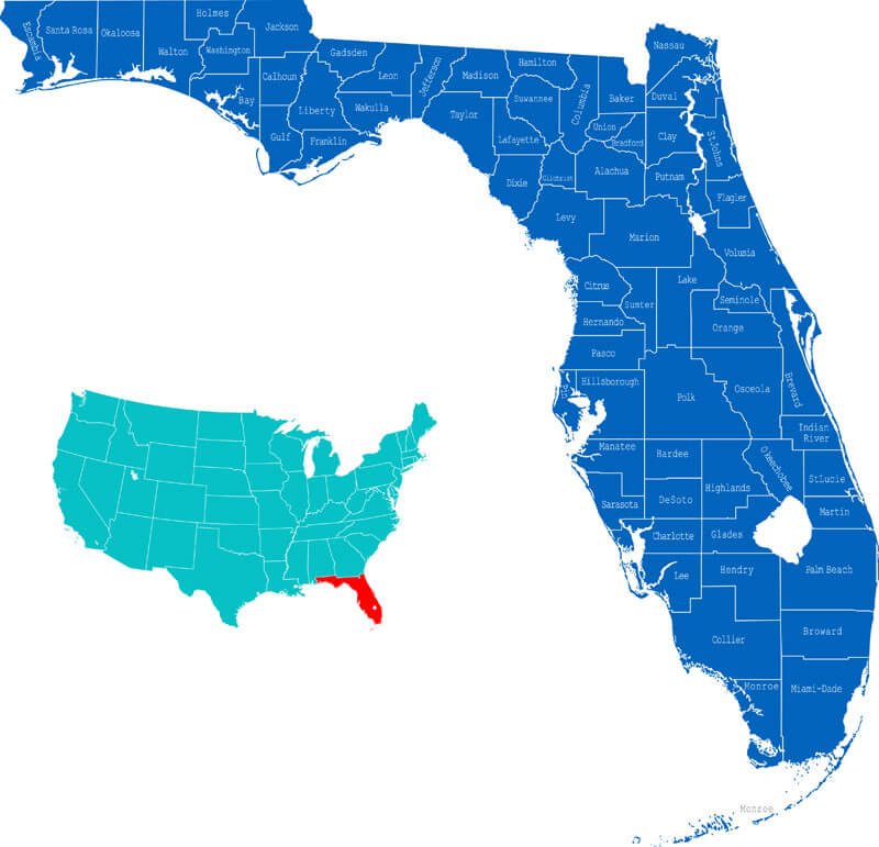 Where is located Florida on the US Map