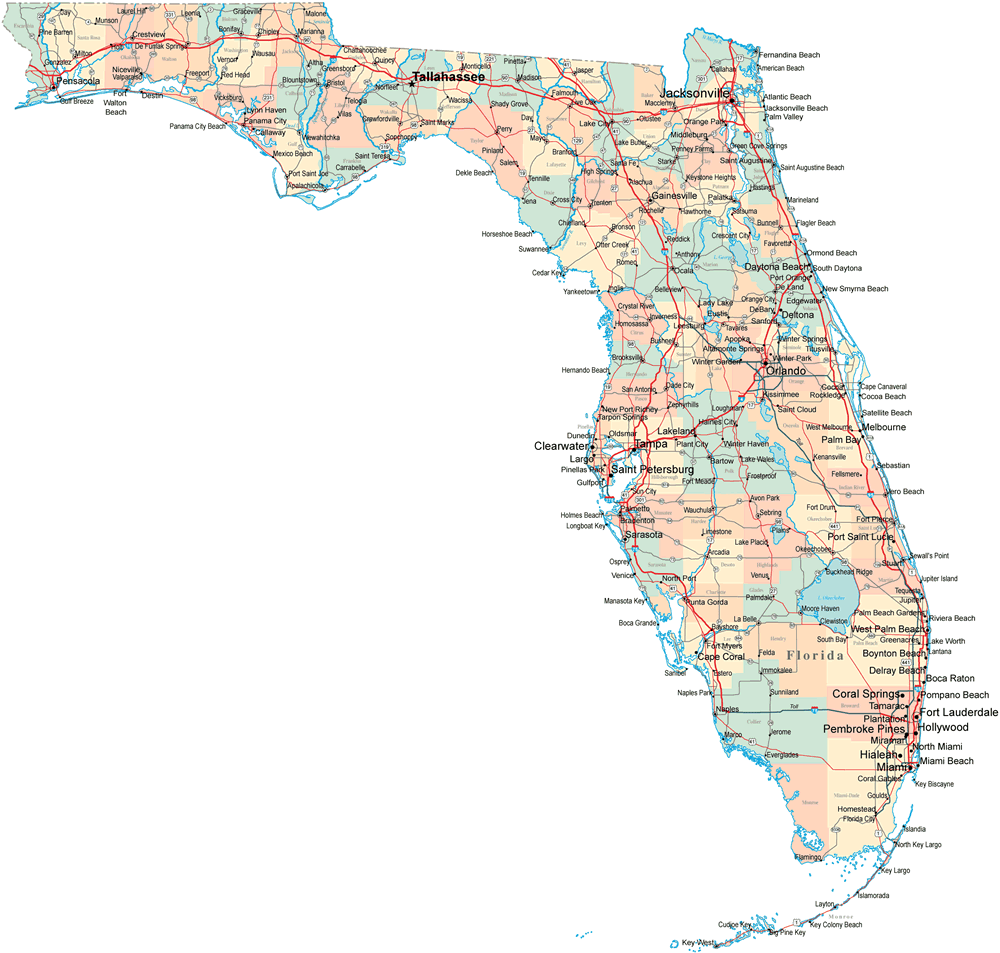 Florida Counties Road Map