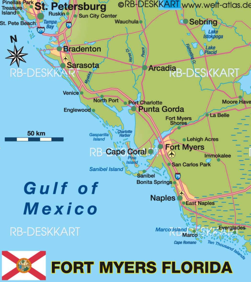 Fort Myers Map, Florida - USA