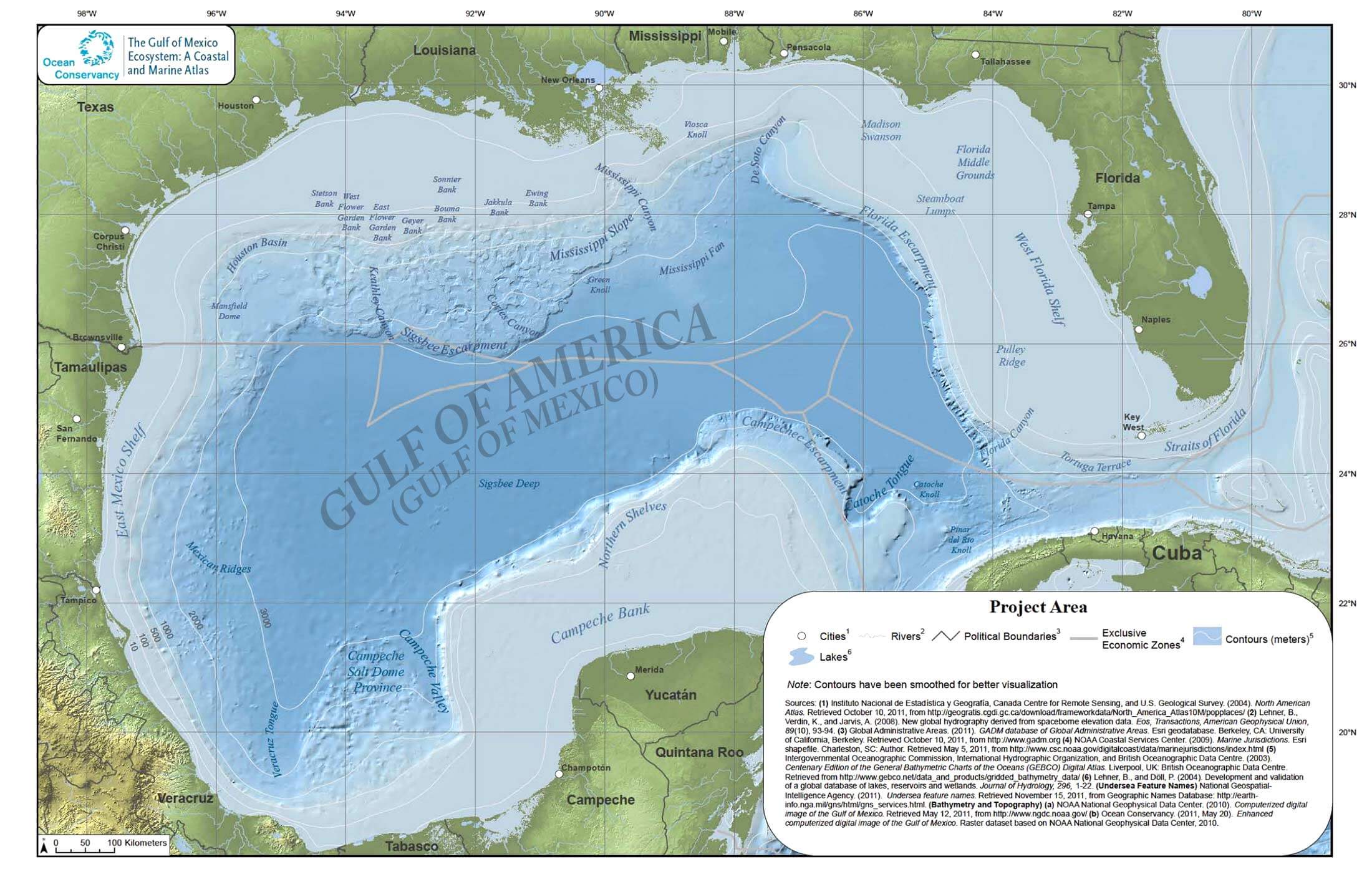 Gulf of America Mexico physical map