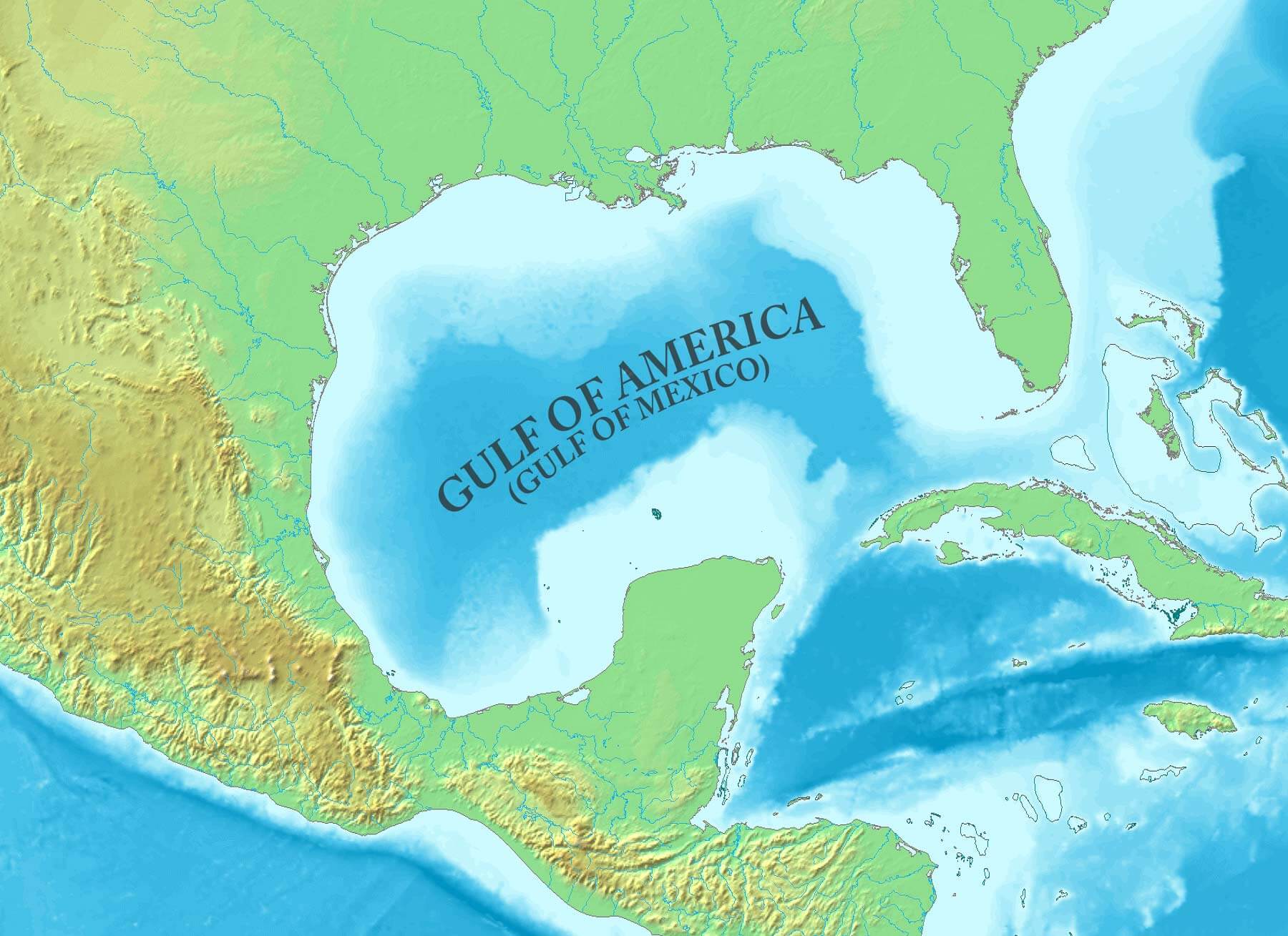 Gulf of America Mexico topographic map