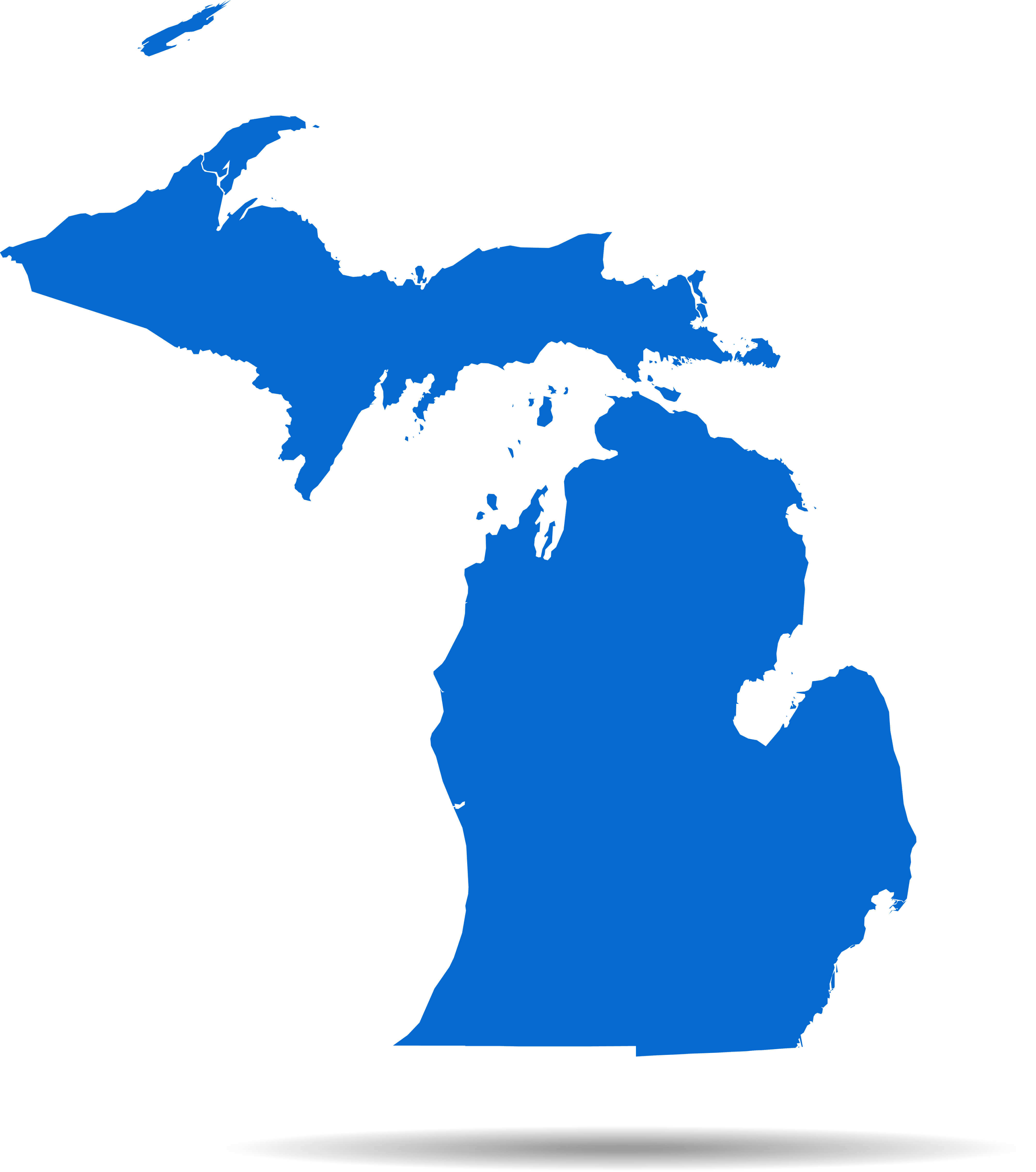 Blank map of Michigan with Upper and Lower Peninsulas