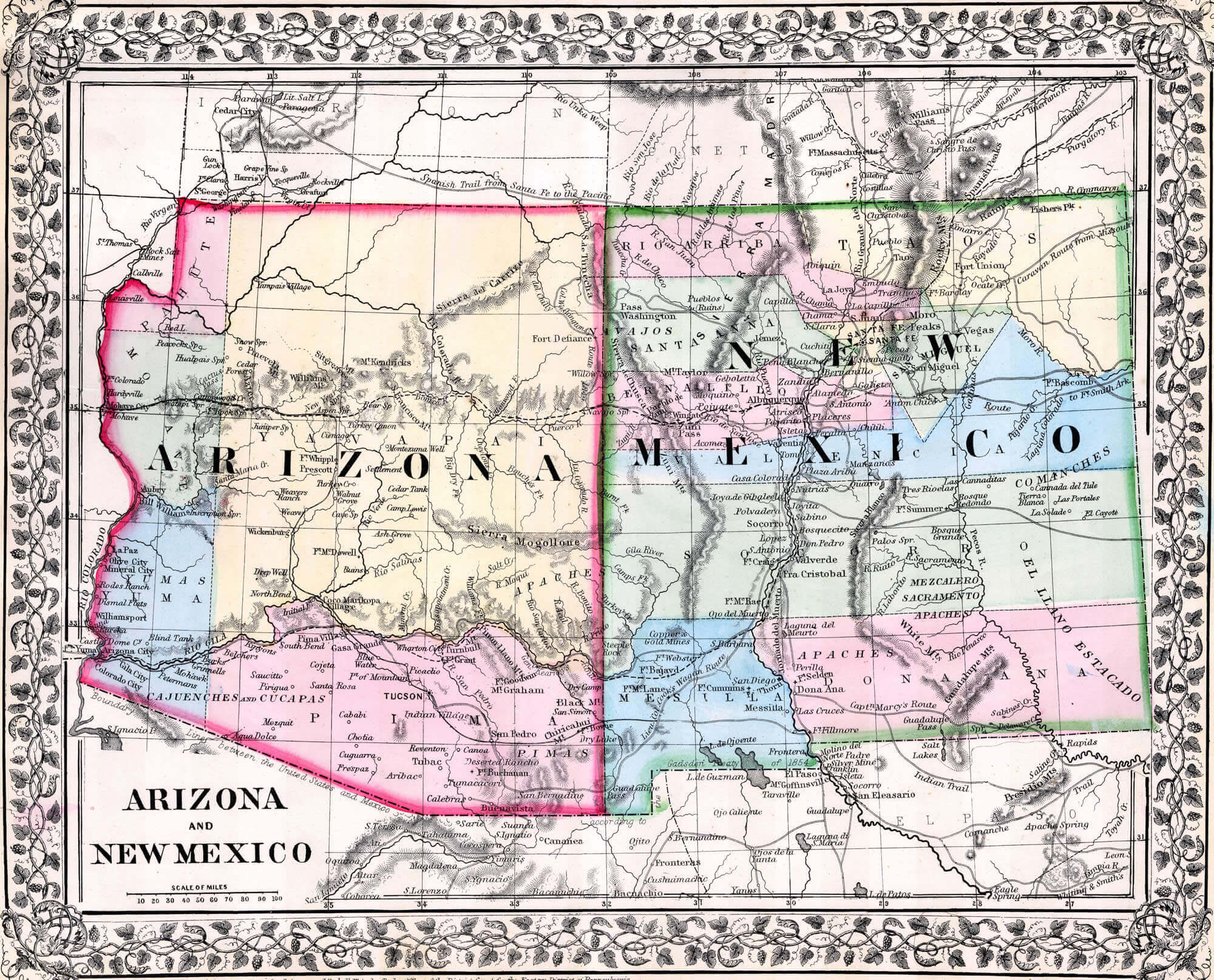 Historical Map of Arizona and New Mexico