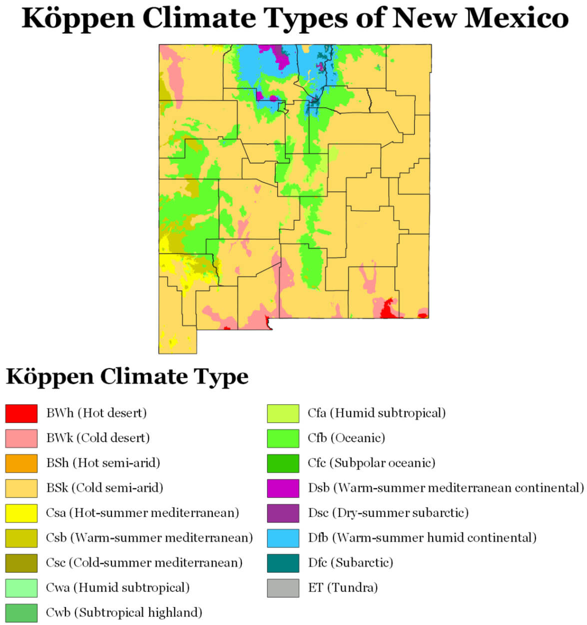 New Mexico Climate Map, US