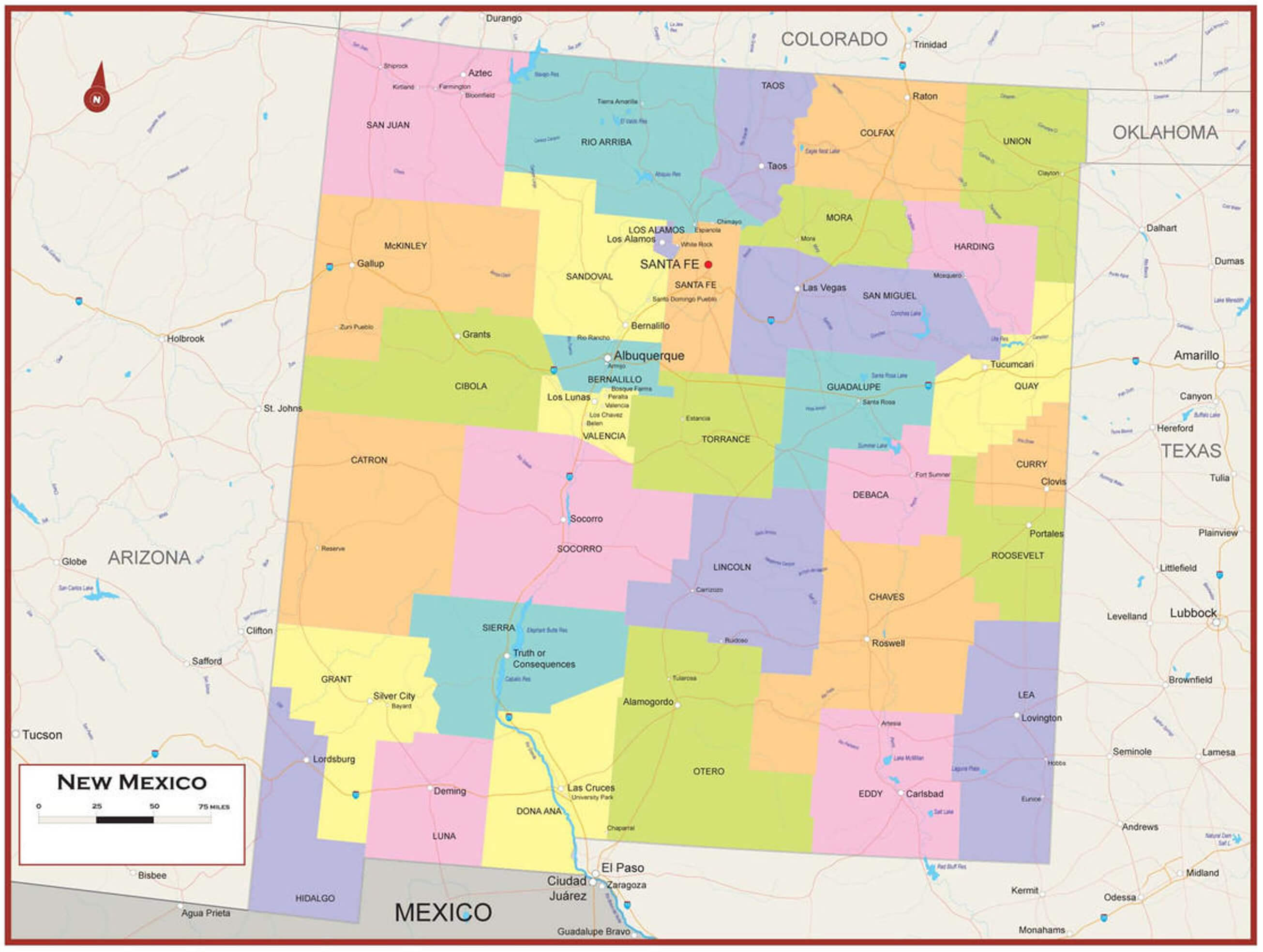 New Mexico Map with US States Boundaries