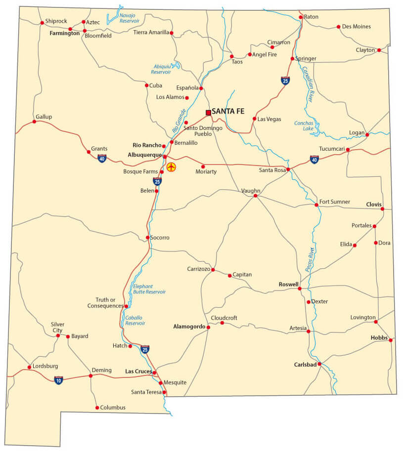 New Mexico Roads and Rivers Map