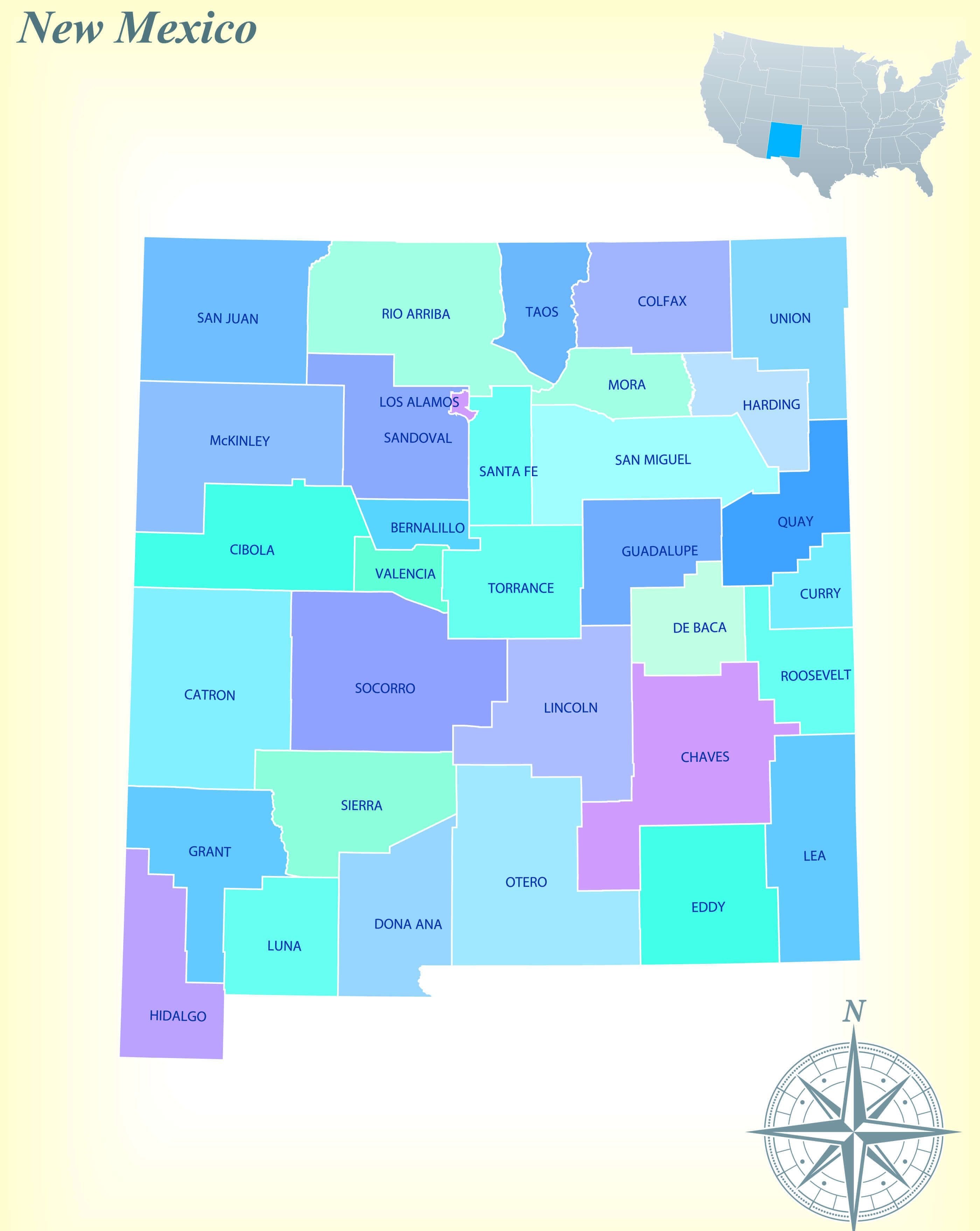 Where is located New Mexico on the US Map