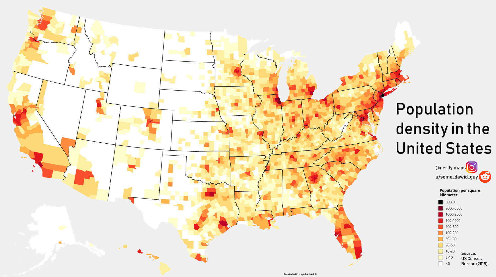 2018 Population Density Map of the United States