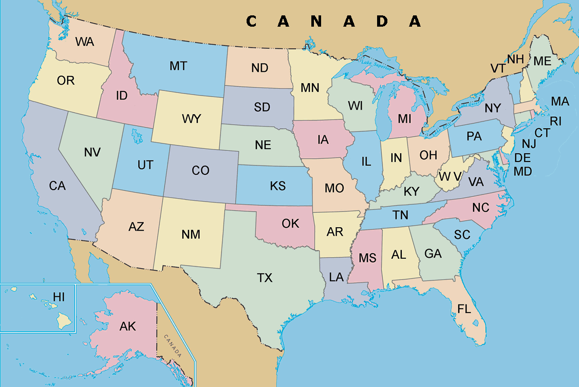 The United States Map with State Abbreviations