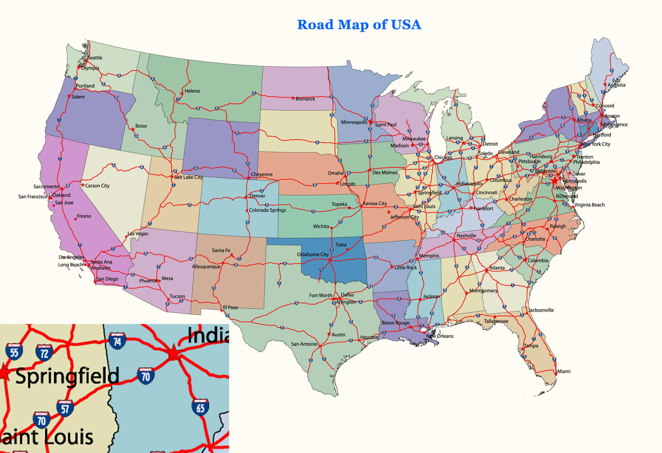 United States Interstate Road Map