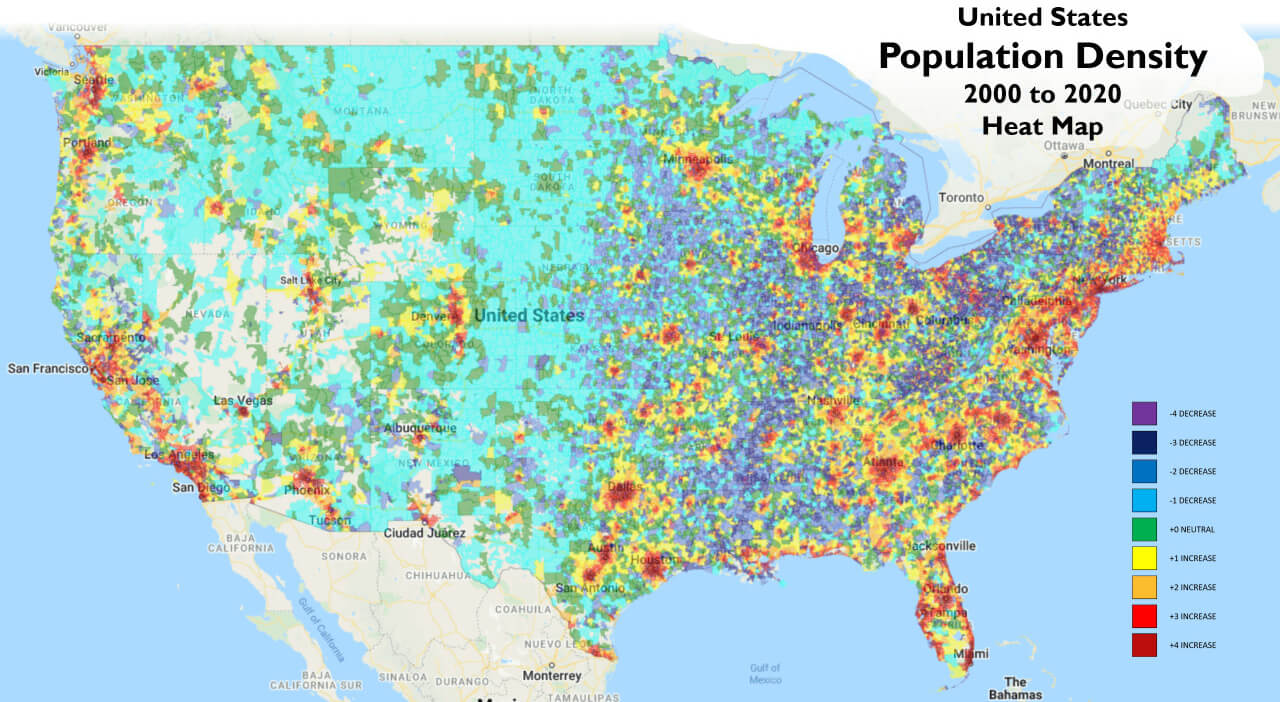 U.S. Population Density Heat Map (2000 - 2020)