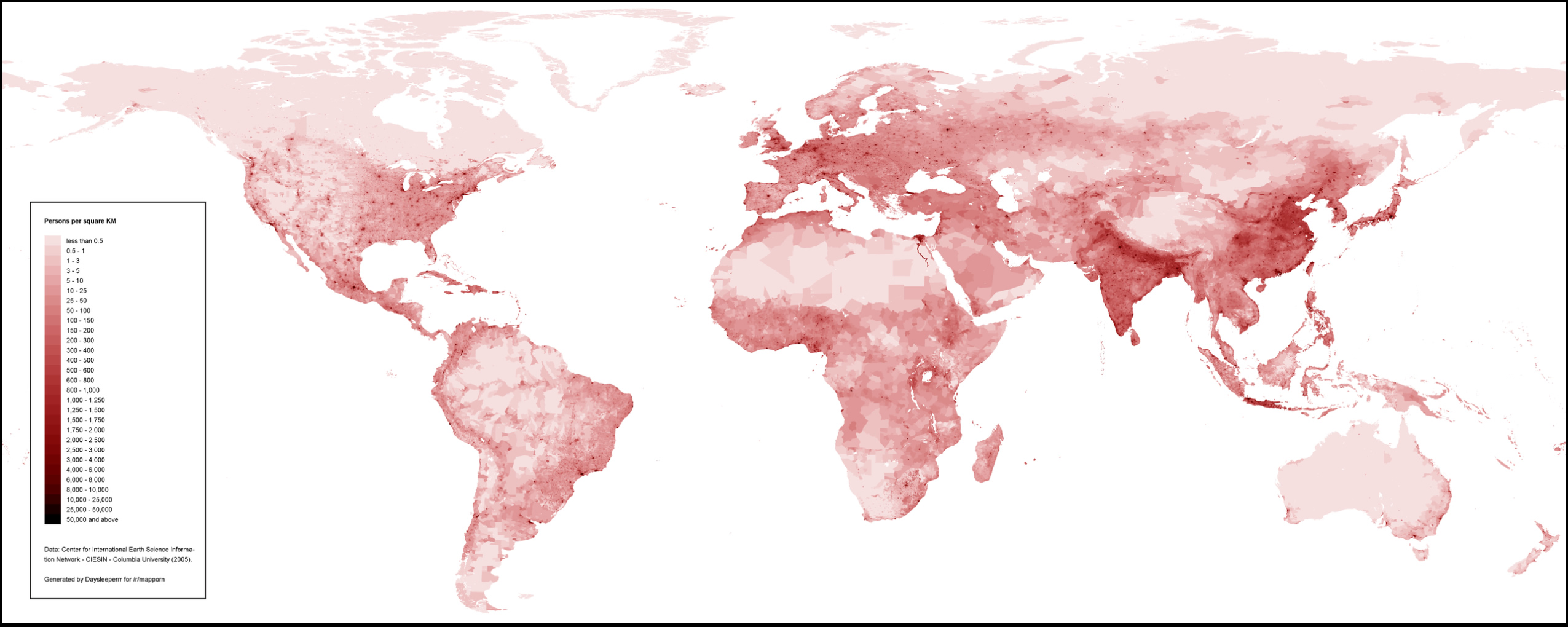 The World Population Density Map Including the United States