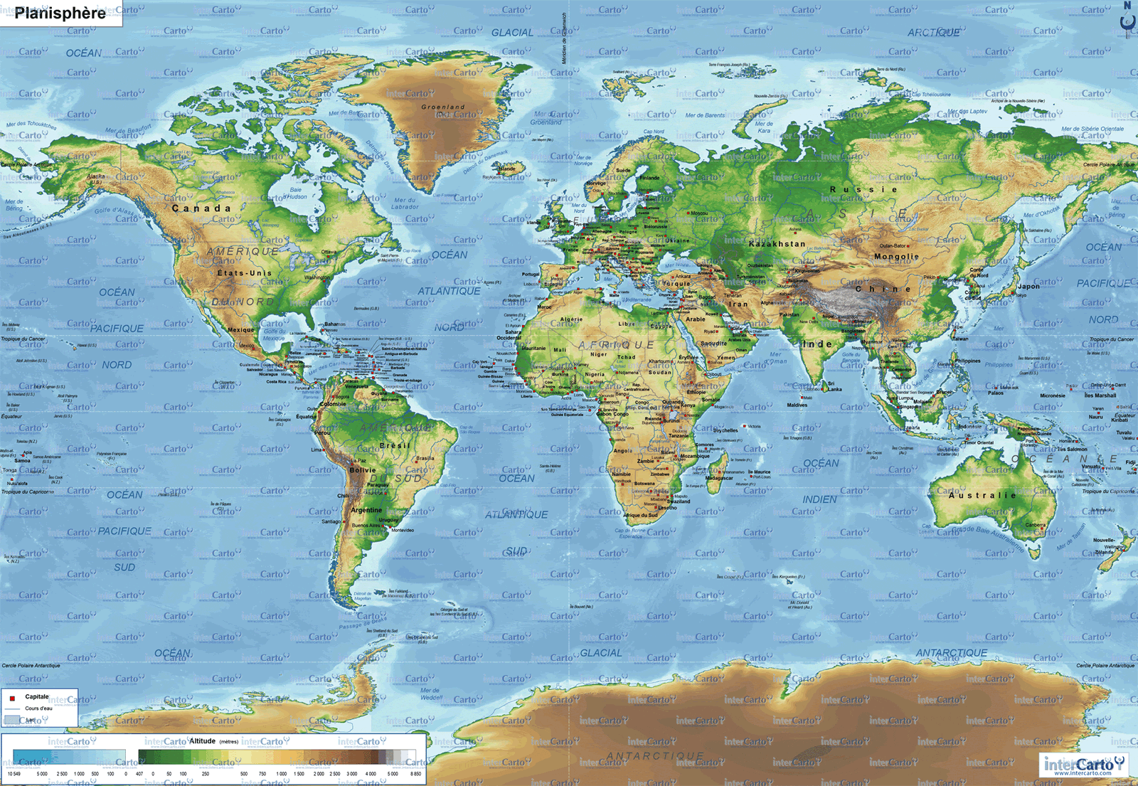 World Map in French Language