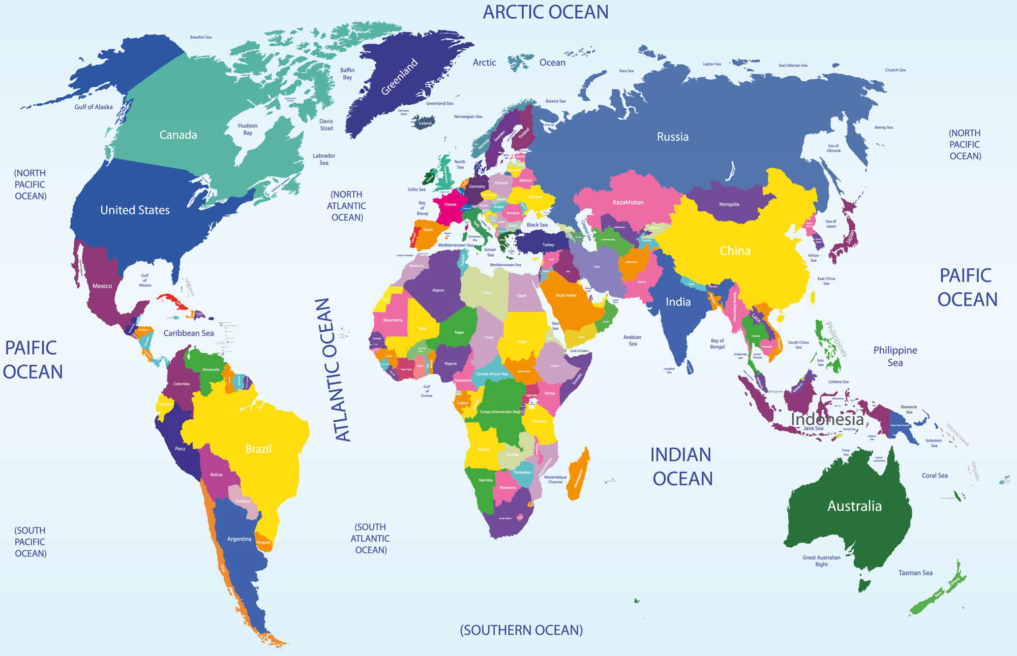 World Map in Hebrew Language