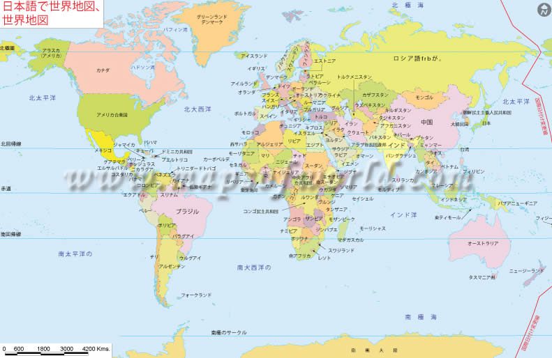 World Map in Japanese Language