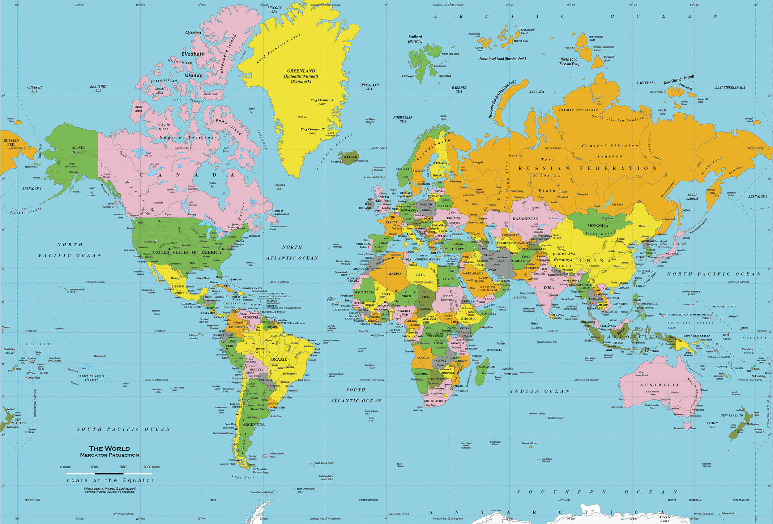 World Political Map with Countries and Cities