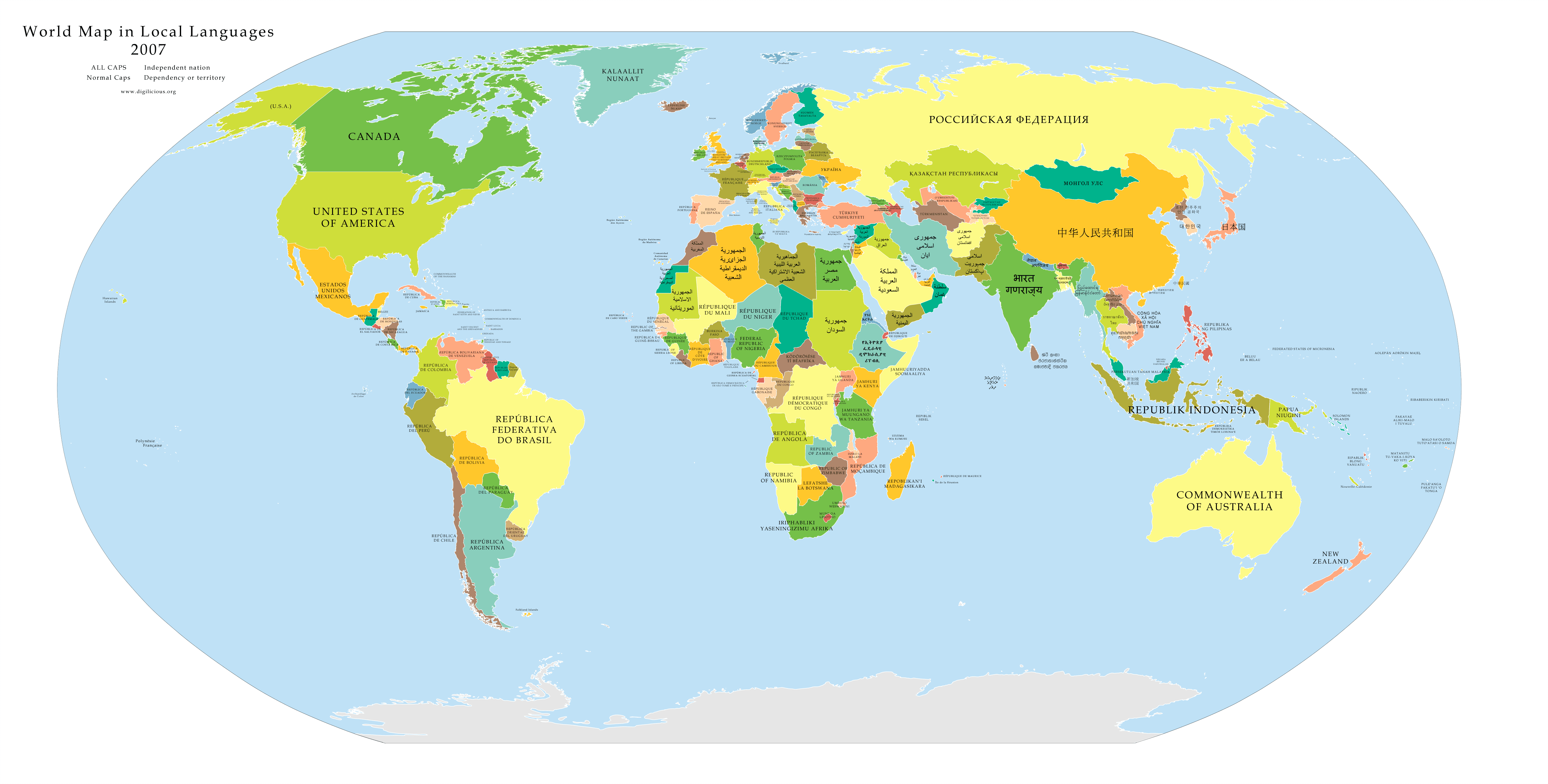 World Political Map: Countries in Local Languages