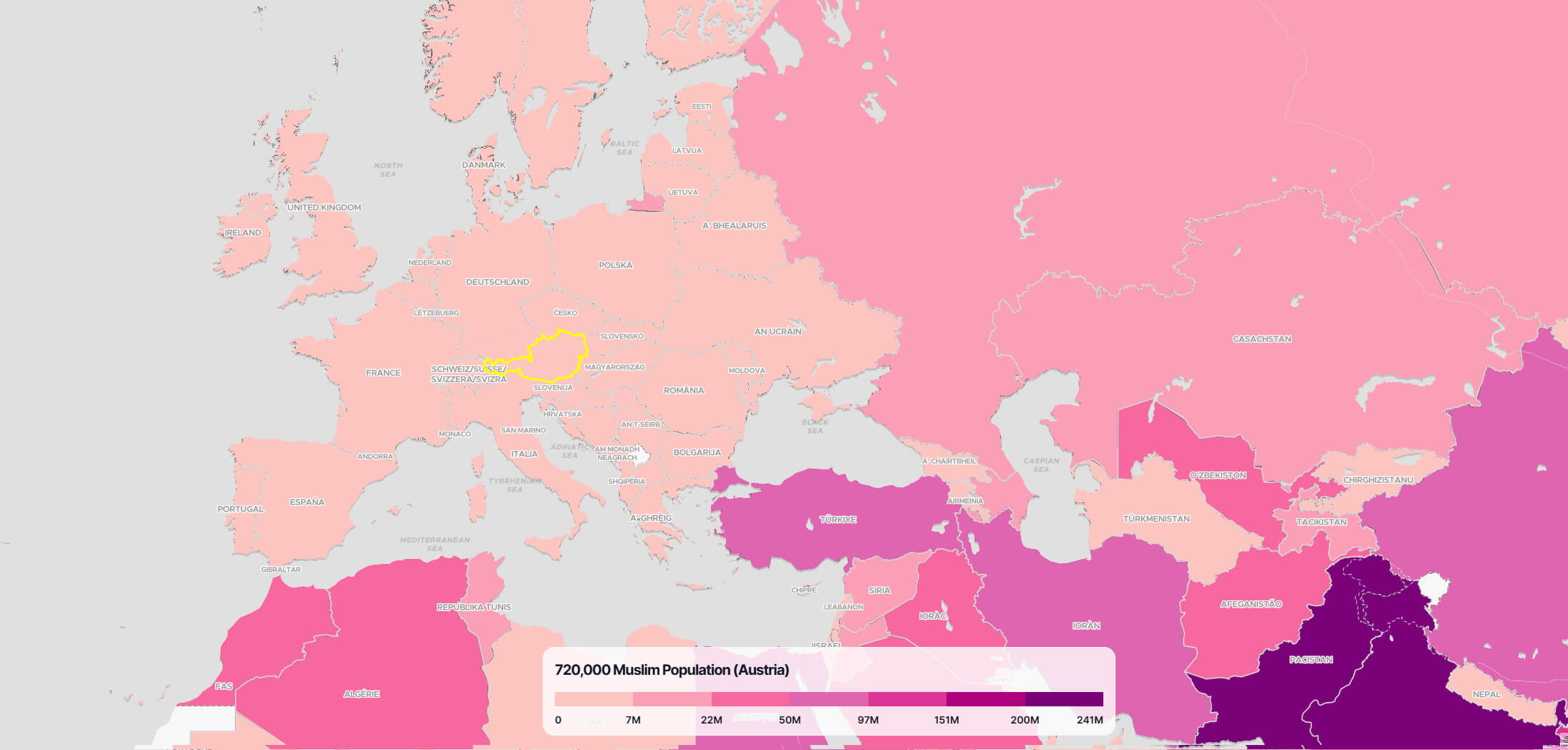 Austria Muslim Population Map in the World