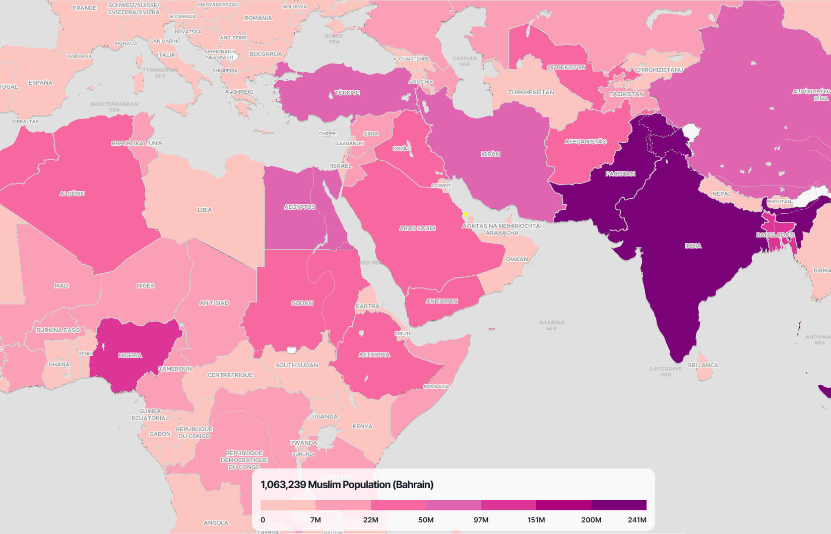 Bahrain Muslim Population Map in the World