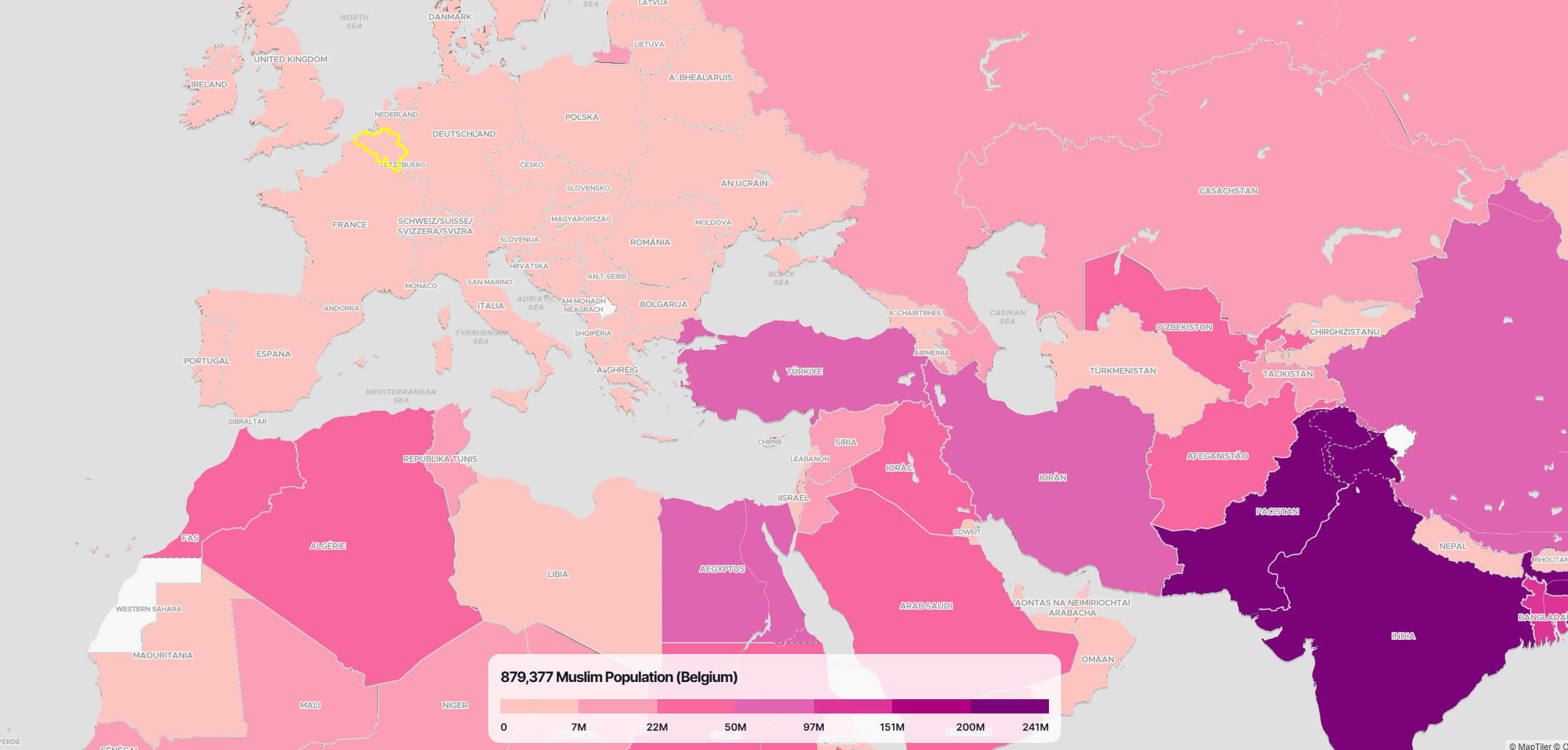 Belgium Muslim Population Map in the World