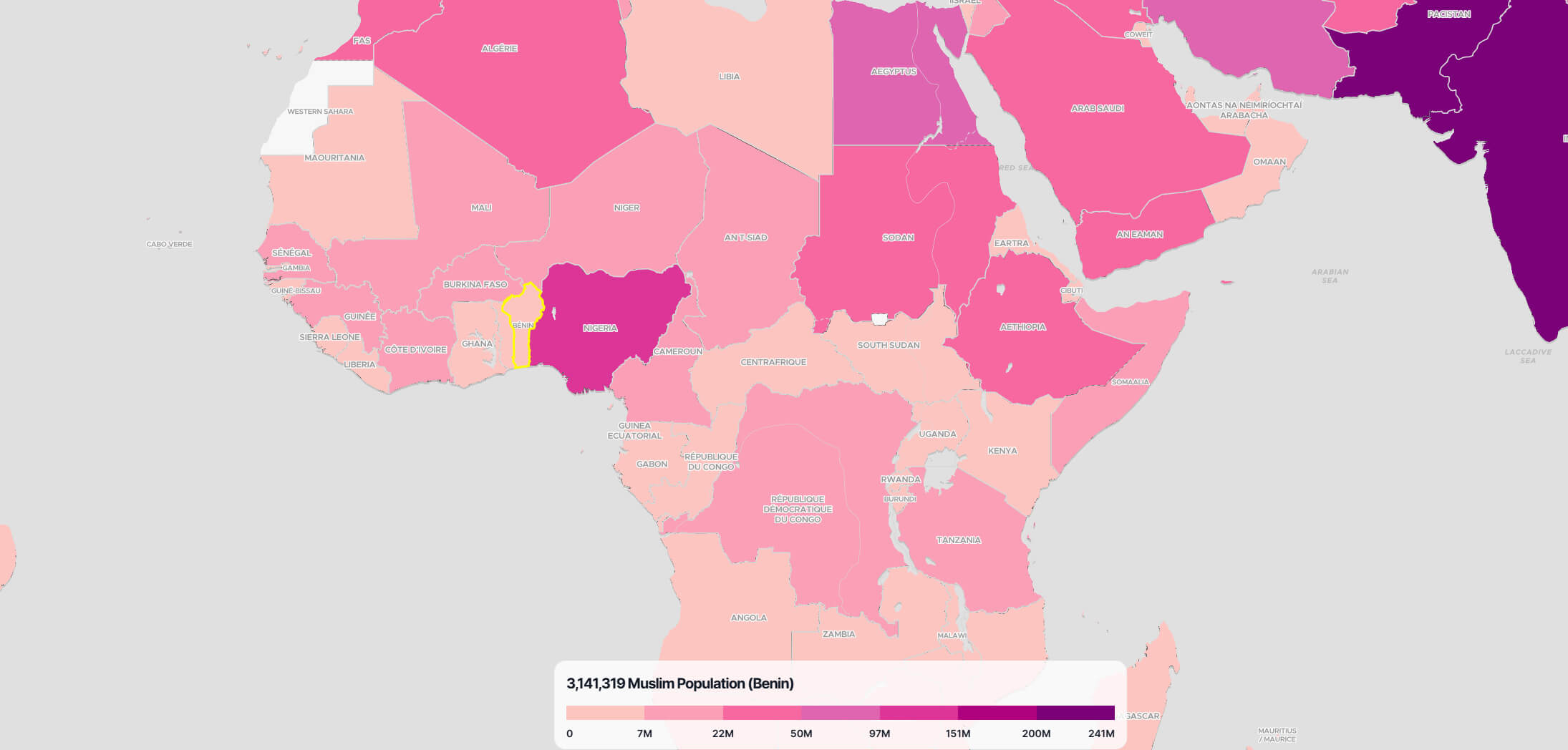 Benin Muslim Population Map in the World