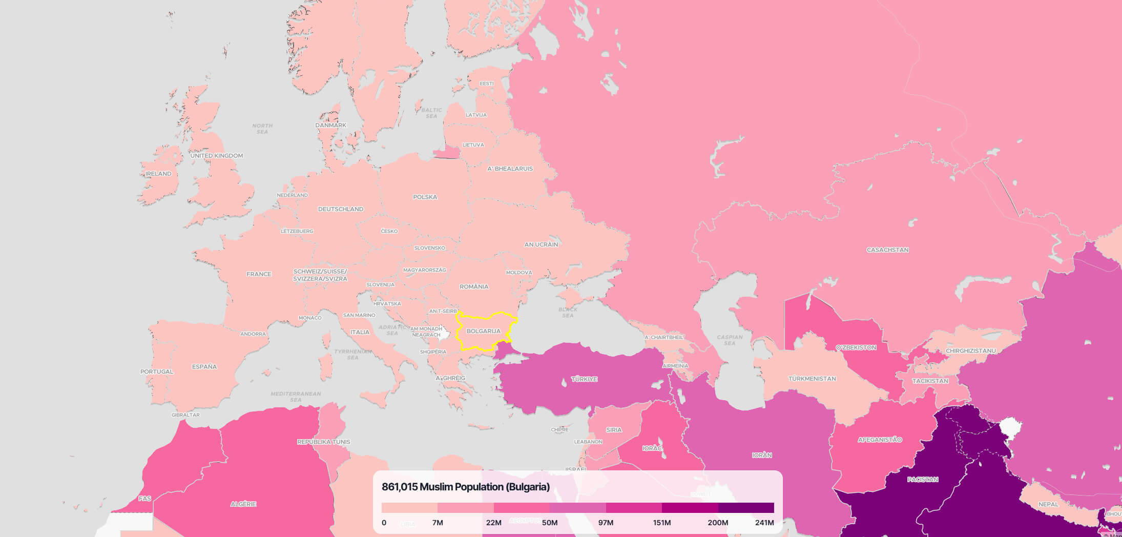 Bulgaria Muslim Population Map in the World