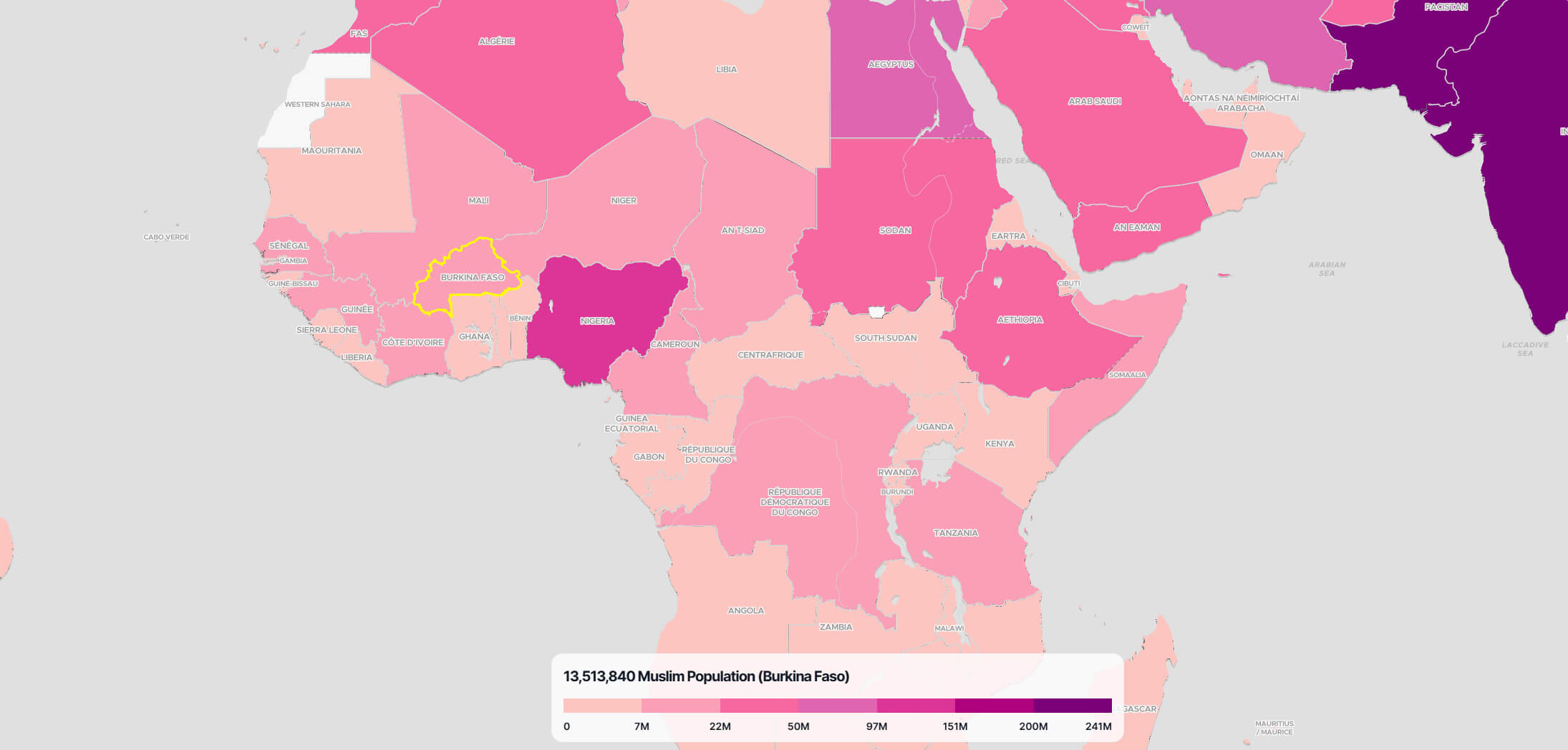 Burkina Faso Muslim Population Map in the World