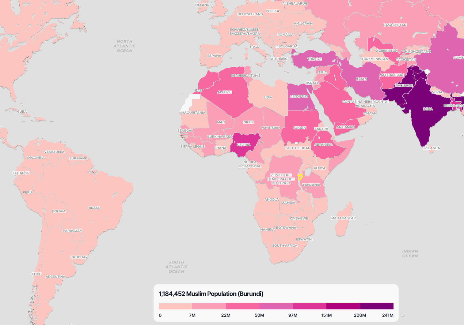 Burundi Muslim Population Map in the World