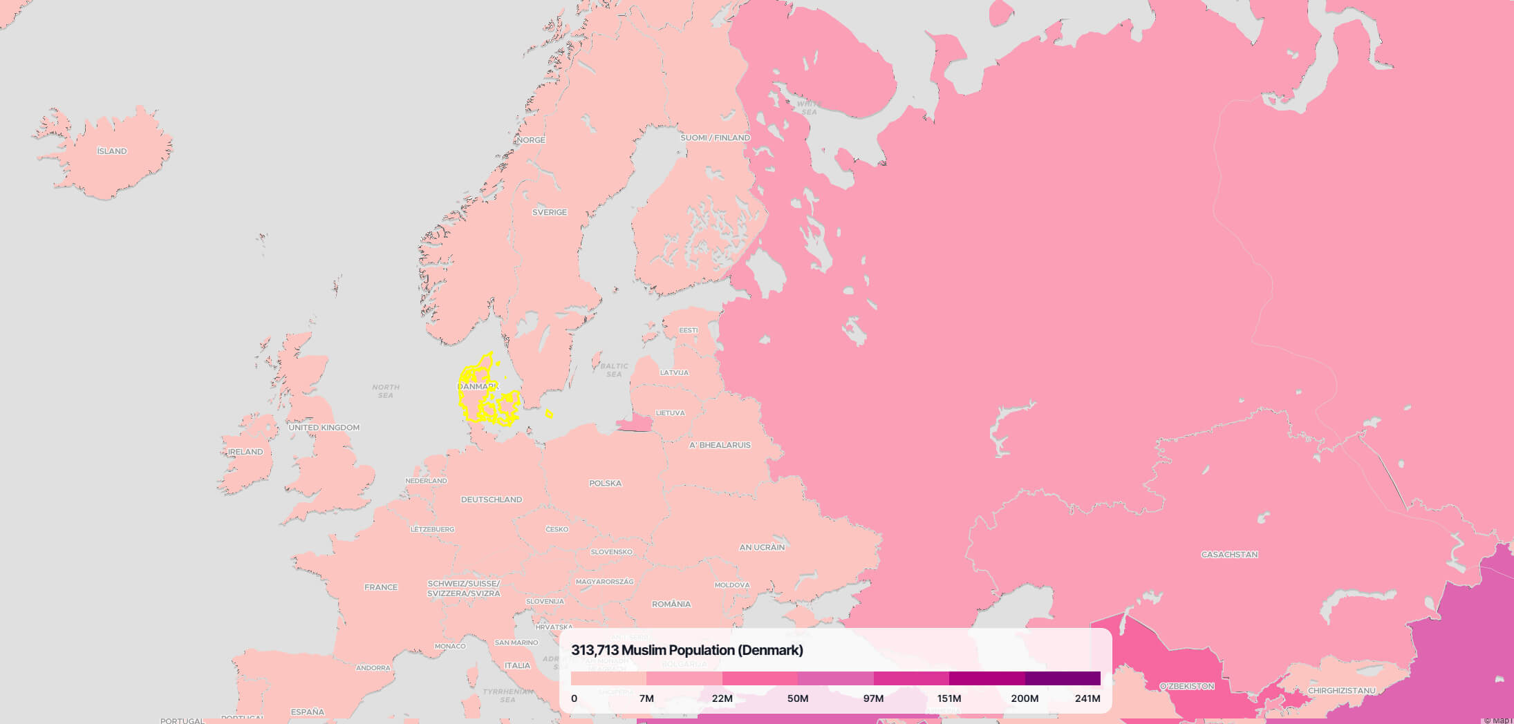 Denmark Muslim Population Map in the World