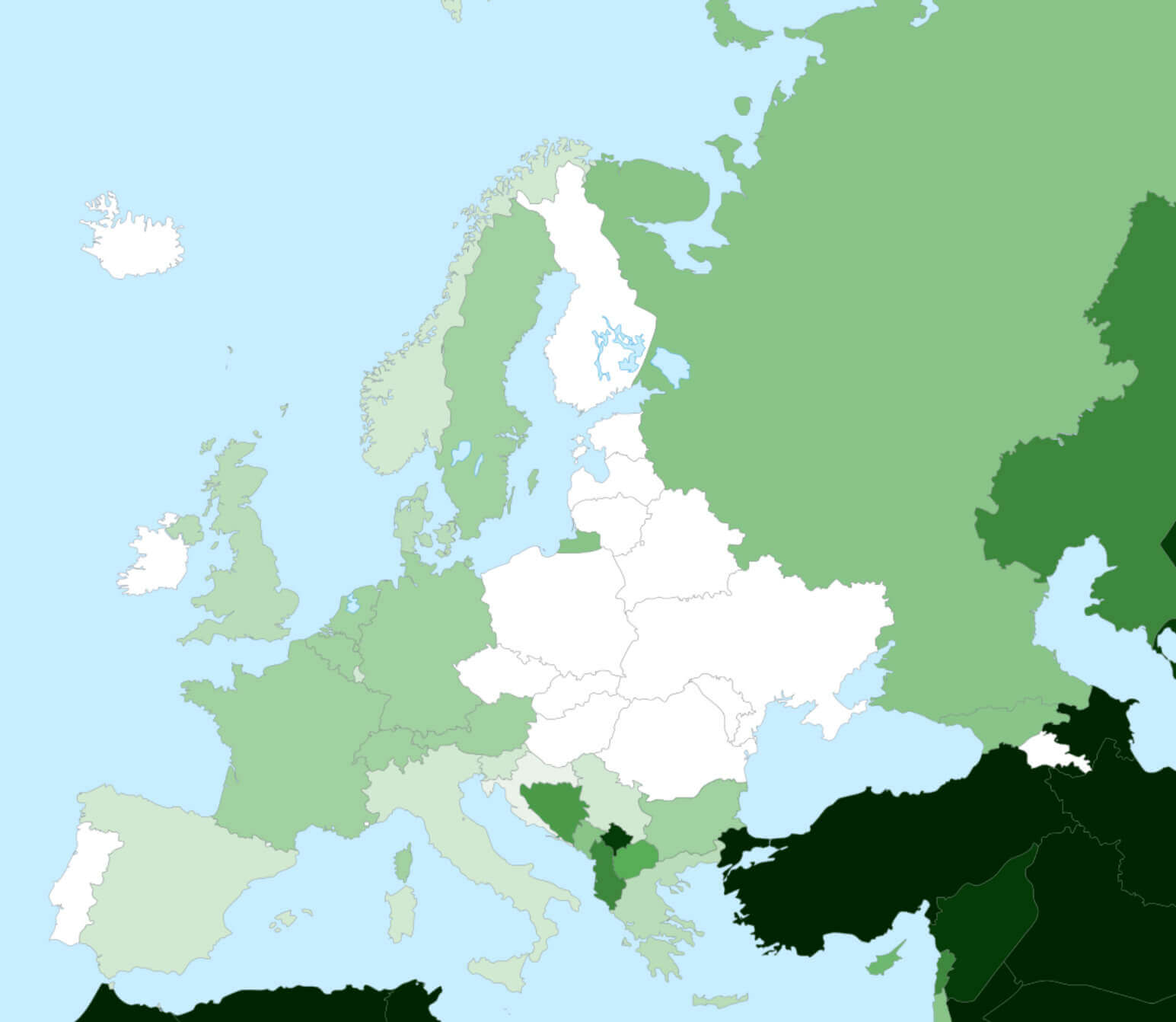 Europe Muslim Population Density Map by Country