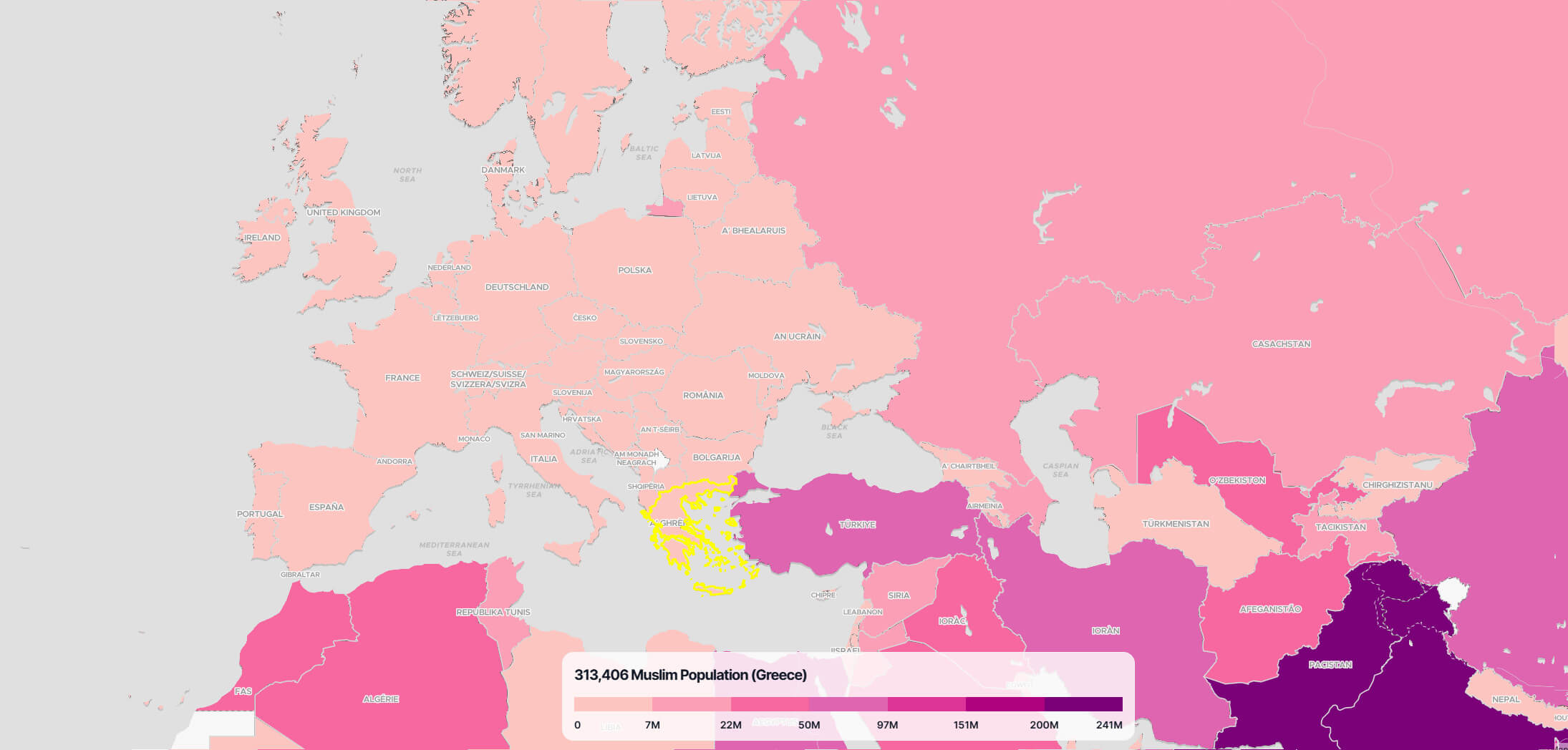 Greece Muslim Population Map in the World