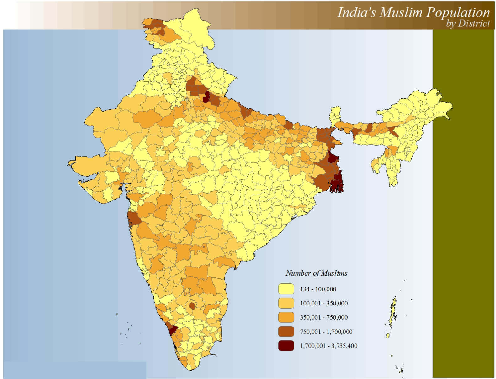 India's Muslim Population Distribution by District