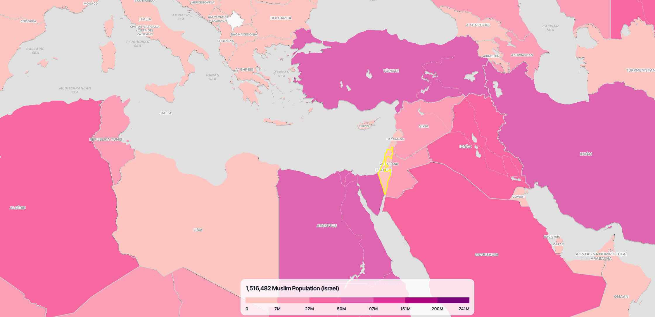 Israel Muslim Population Map in the World