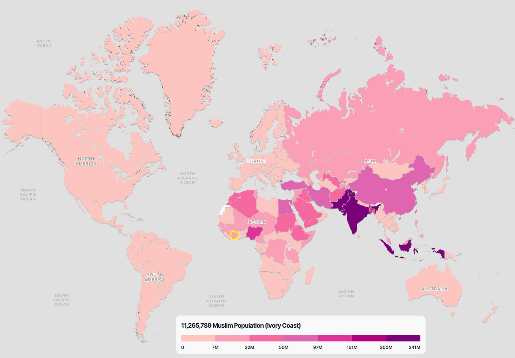 Ivory Coast Muslim Population Map in the World