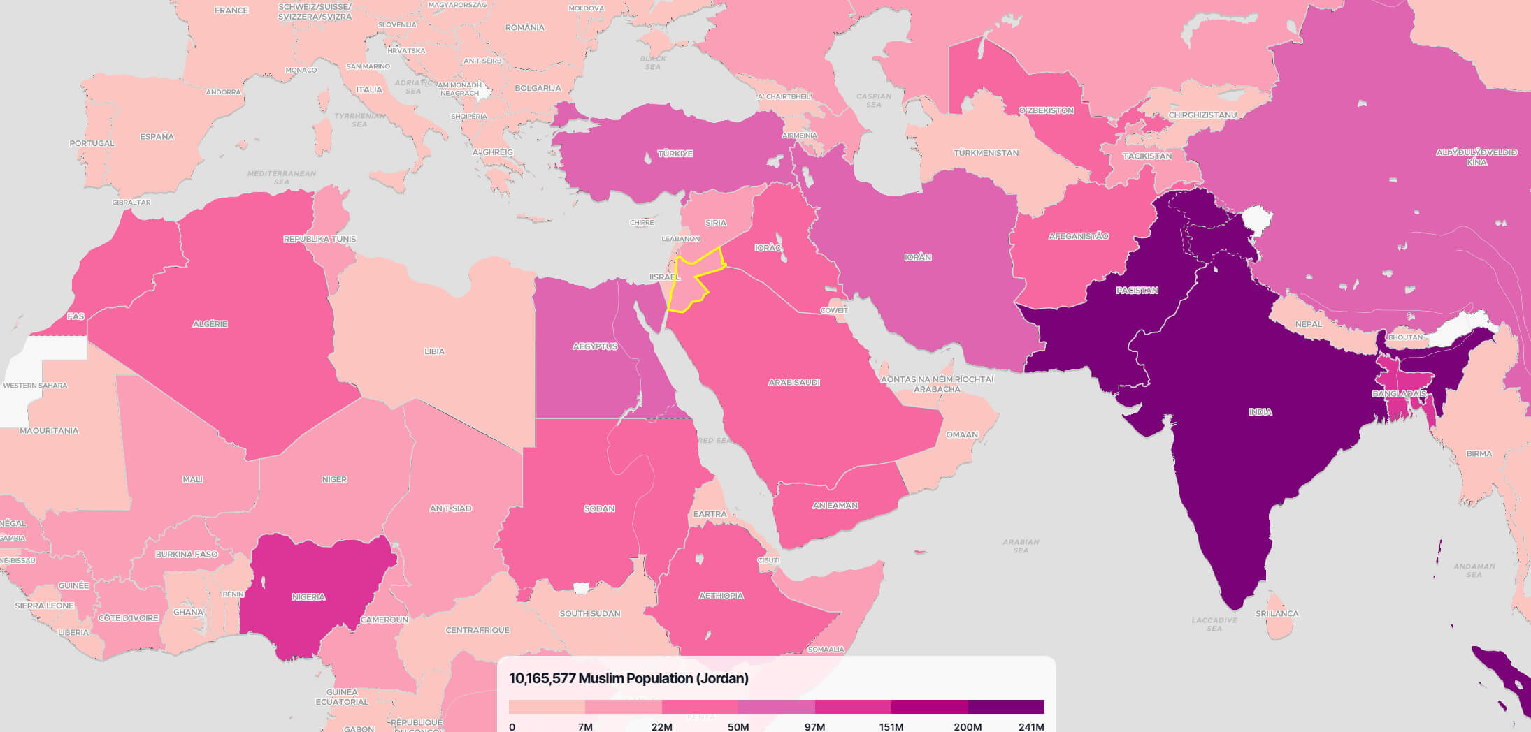 Jordan Muslim Population Map in the World