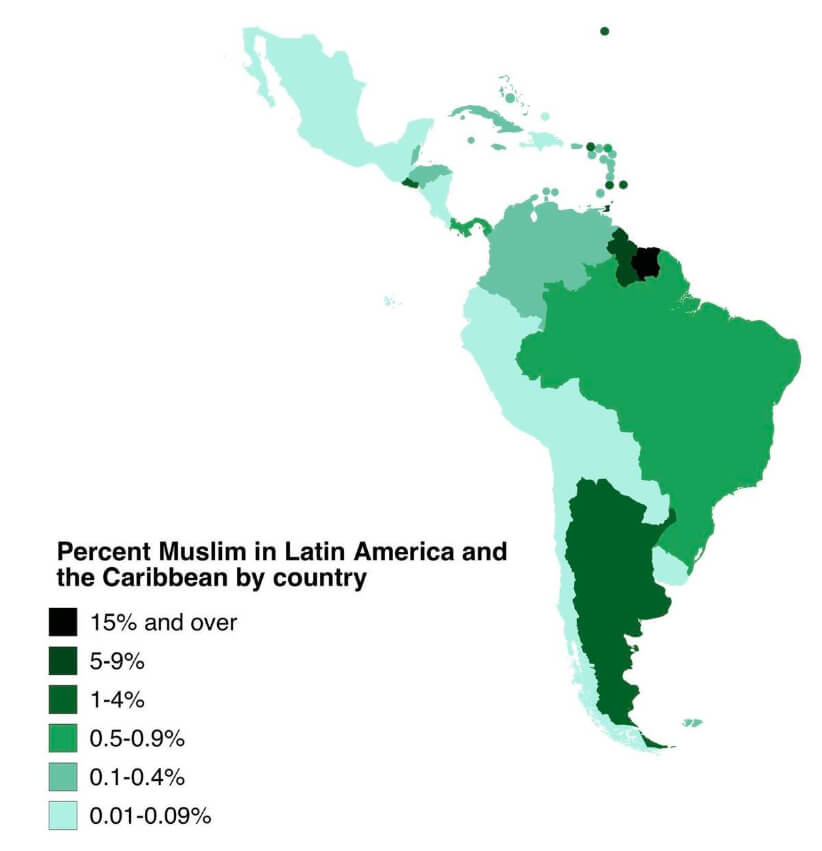 Latin America and the Caribbean Muslim Population Map by Countries