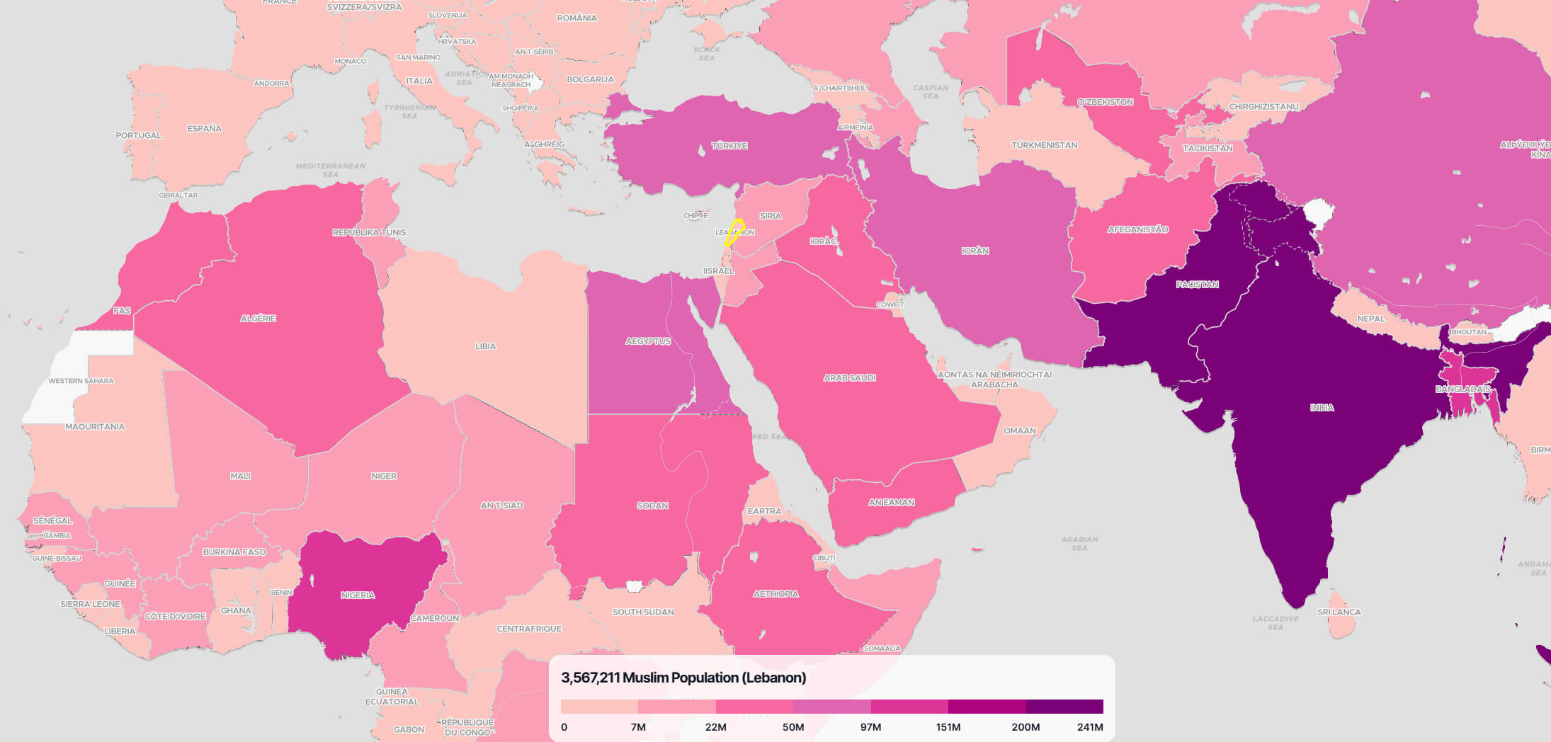 Lebanon Muslim Population Map in the World