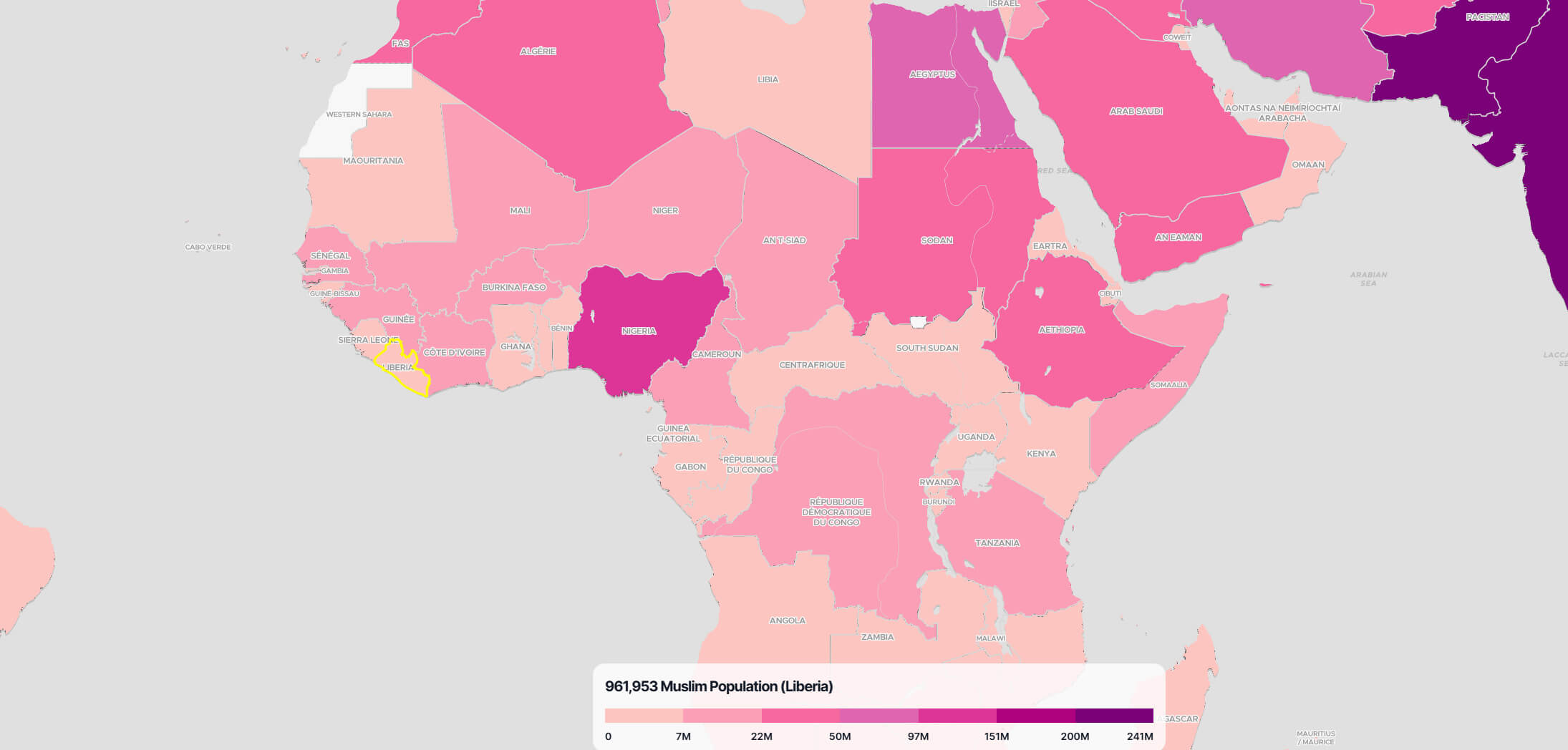 Liberia Muslim Population Map in the World