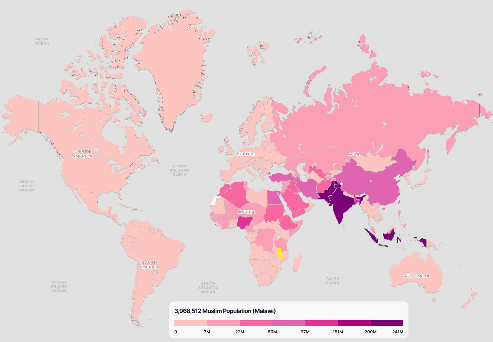 Malawi Muslim Population Map in the World