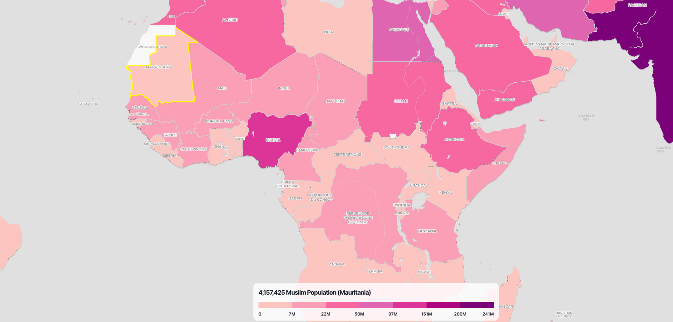 Mauritania Muslim Population Map in the World